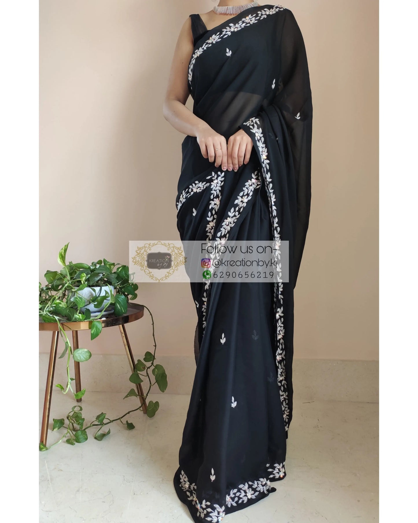 Black Georgette Chandani Saree - kreationbykj