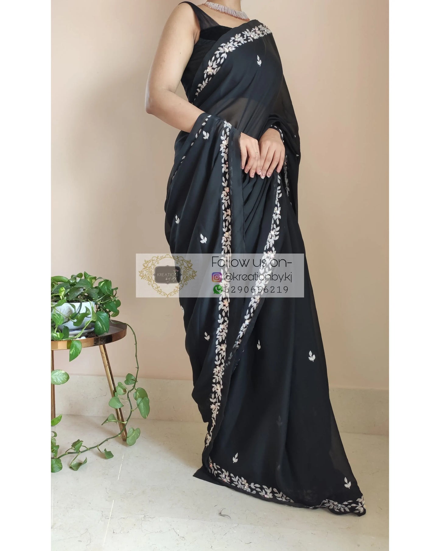 Black Georgette Chandani Saree - kreationbykj