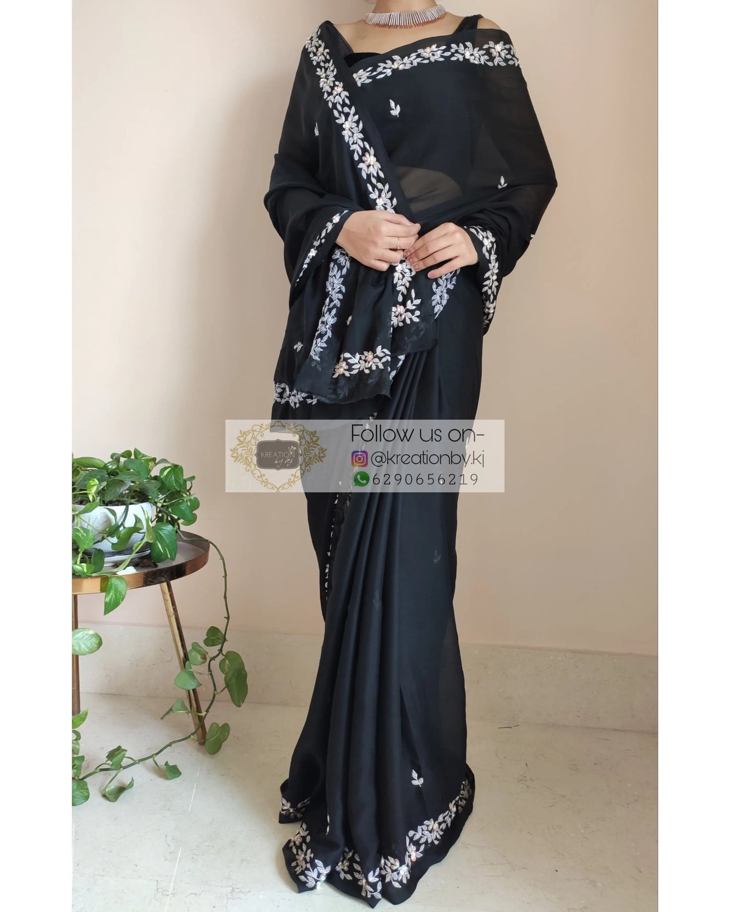 Black Georgette Chandani Saree - kreationbykj