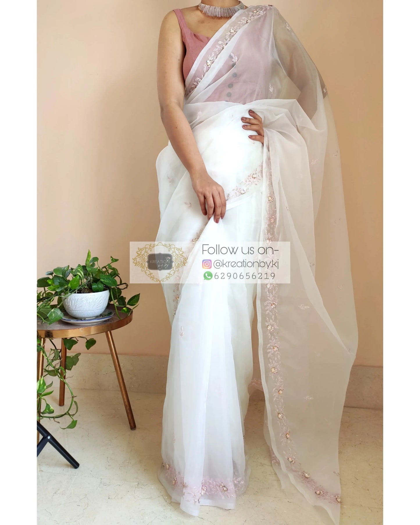 White Organza Silk Chandani Saree - kreationbykj