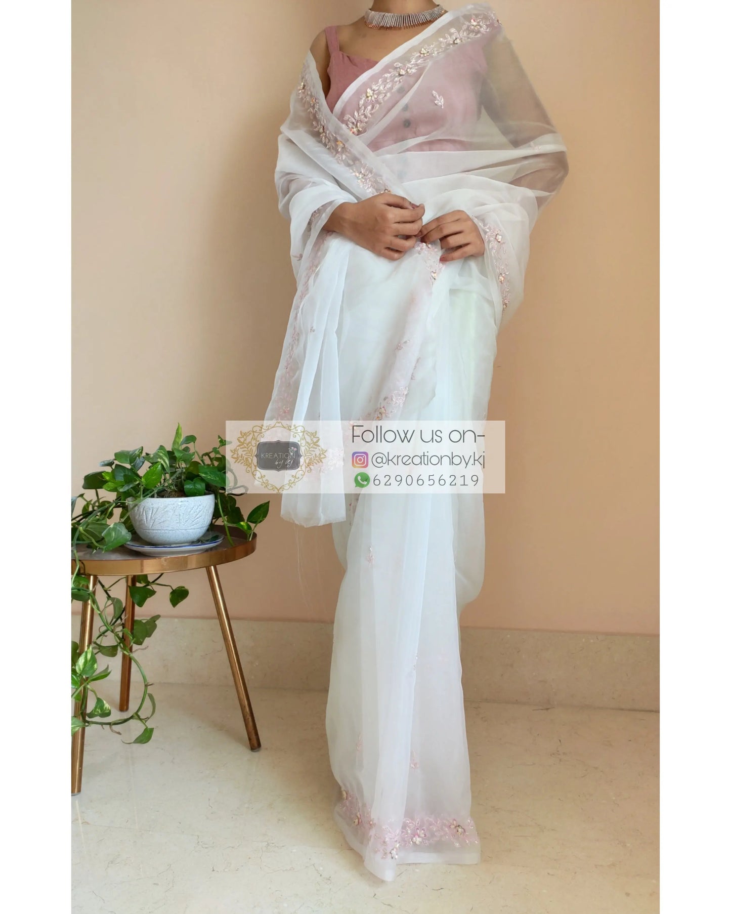 White Organza Silk Chandani Saree - kreationbykj