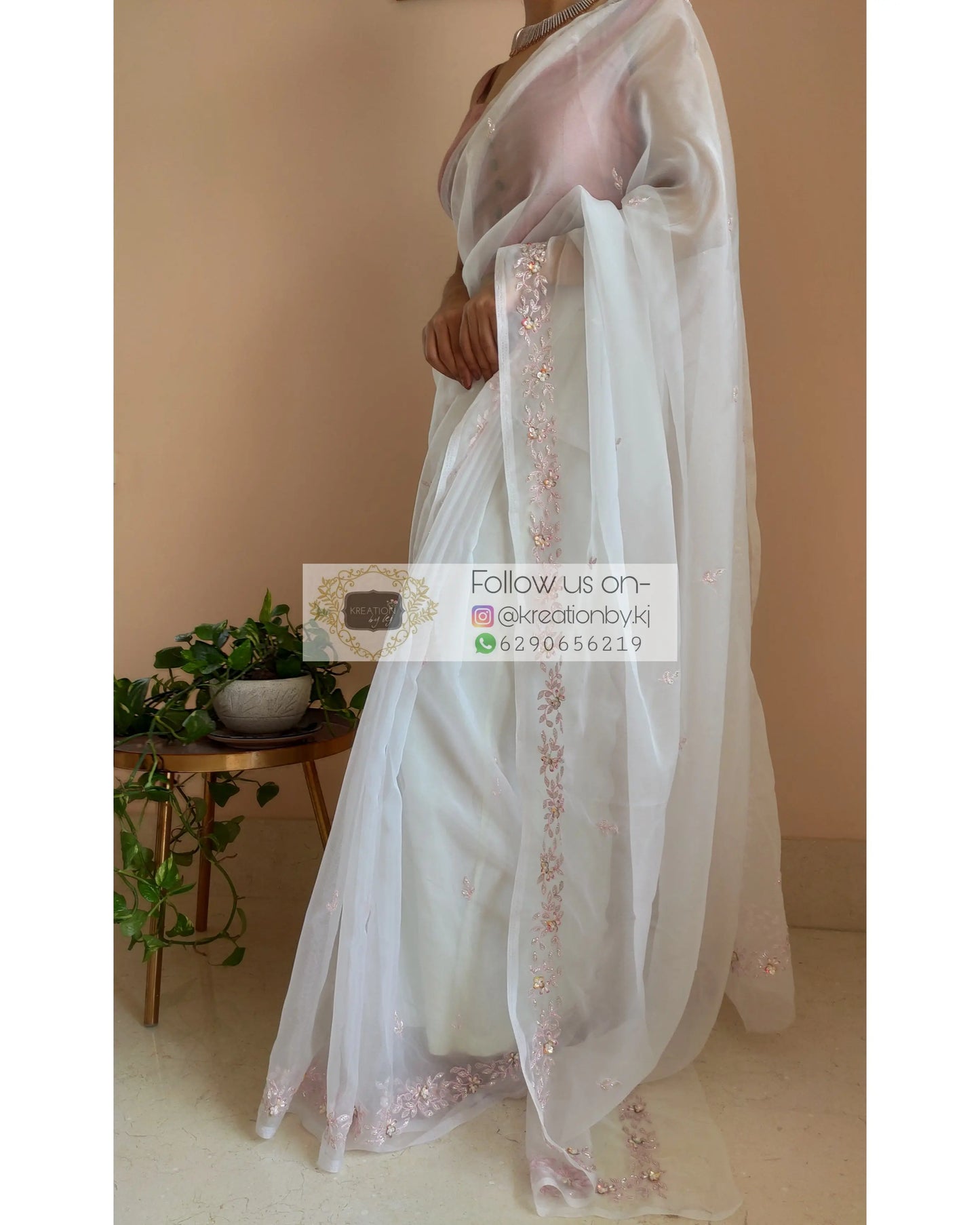 White Organza Silk Chandani Saree - kreationbykj