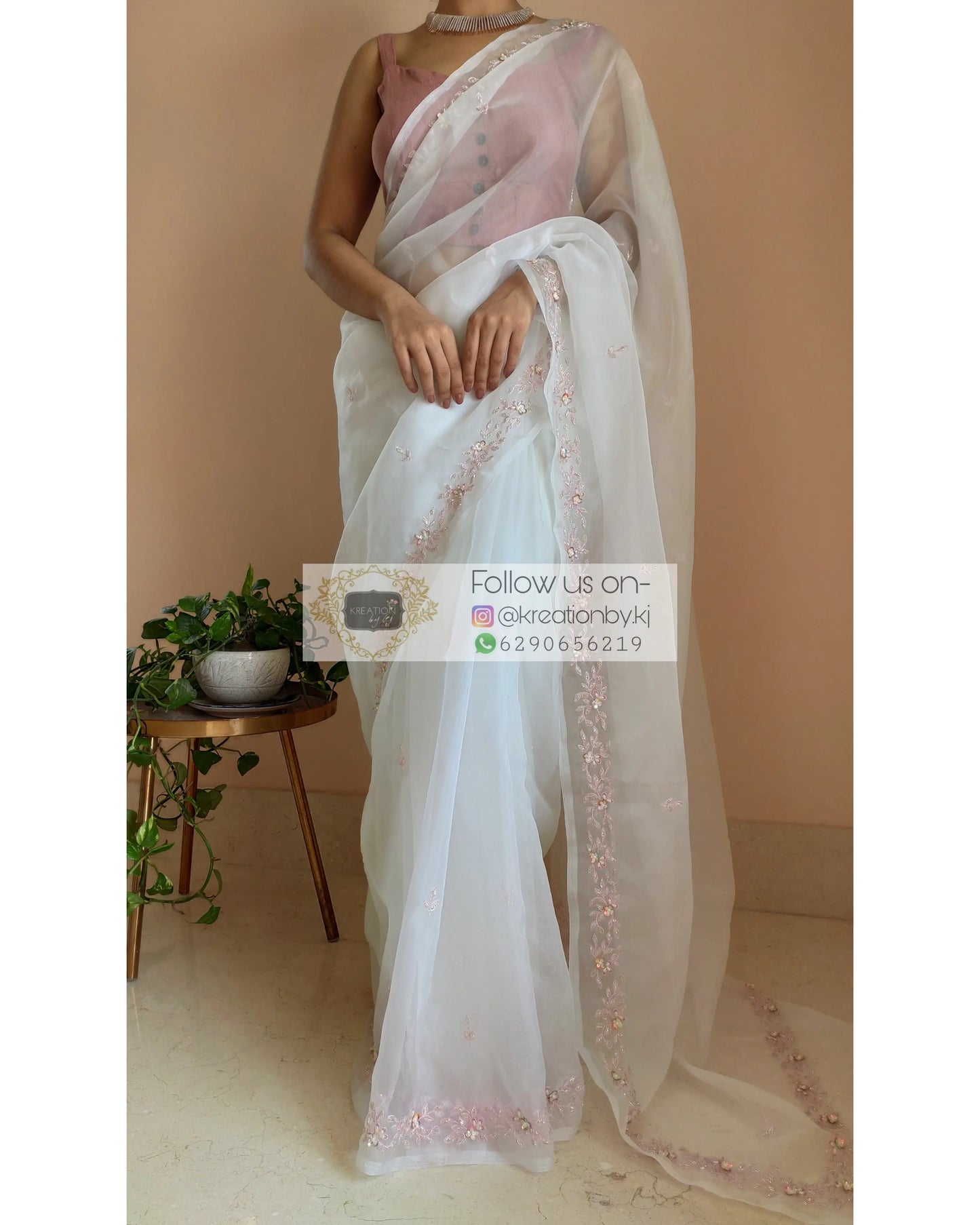 White Organza Silk Chandani Saree - kreationbykj