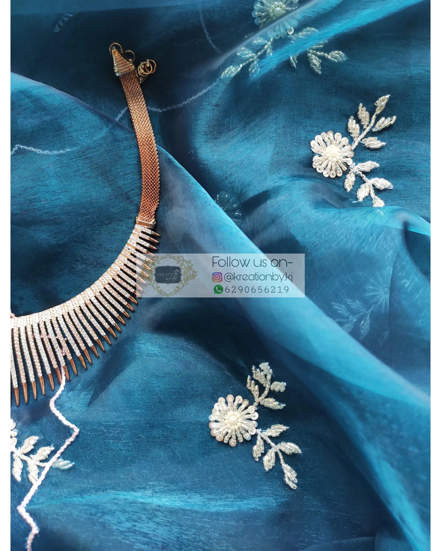 Cobalt Blue Glass Tissue 86 Boota Saree - kreationbykj