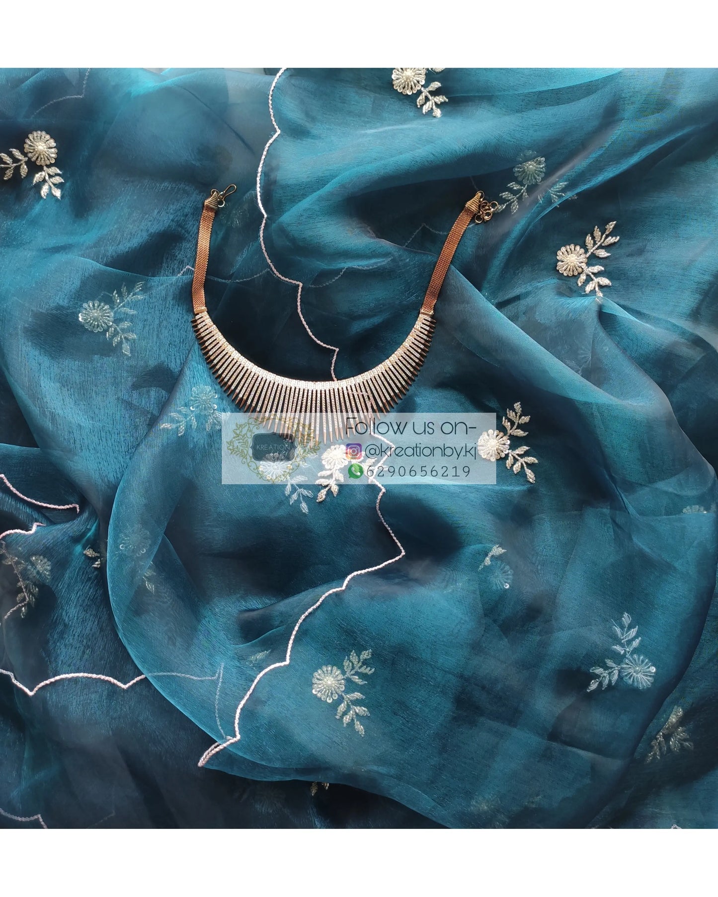 Cobalt Blue Glass Tissue 86 Boota Saree - kreationbykj