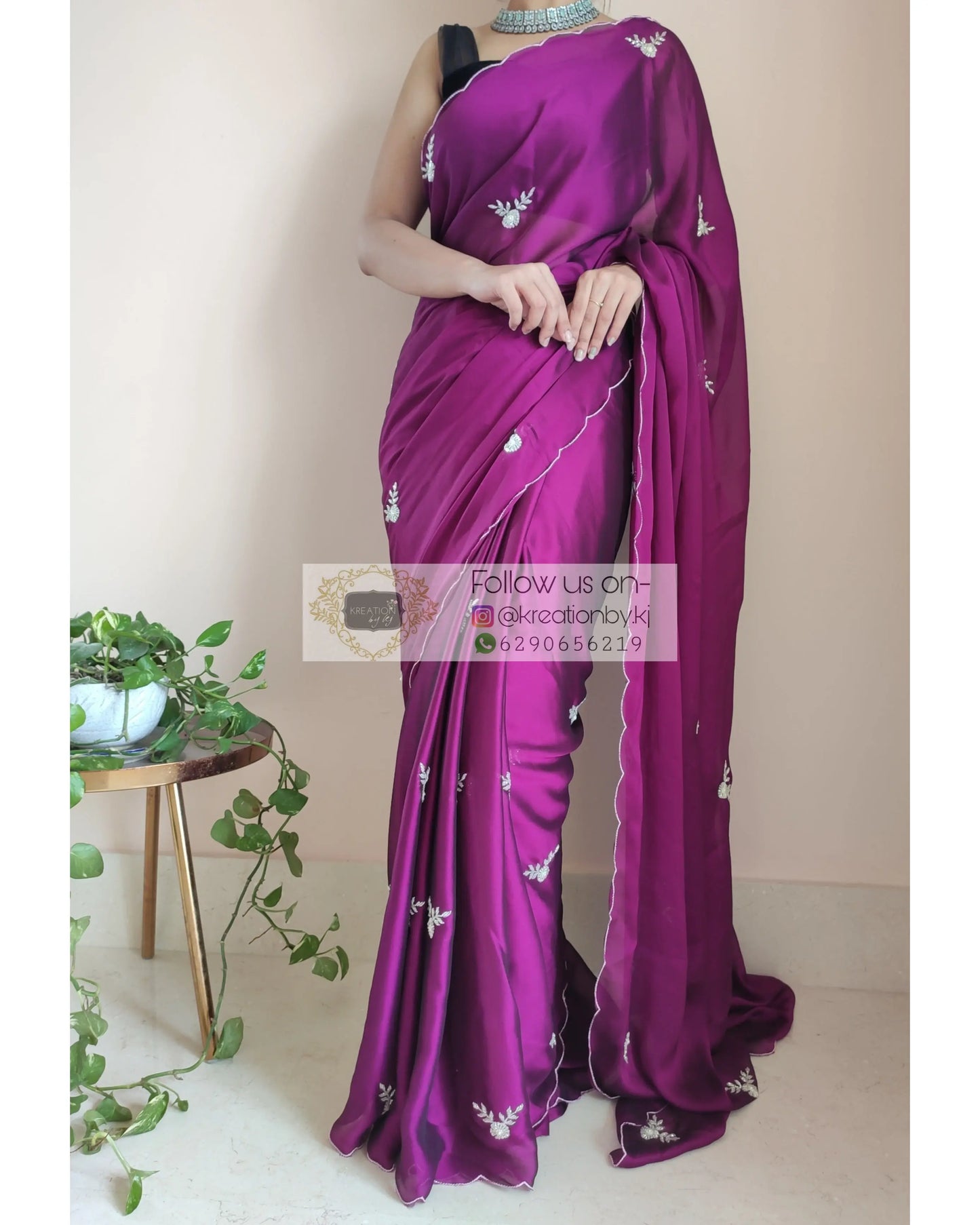 Purple Wine Georgette Silk Saree With 86 Bootas - kreationbykj