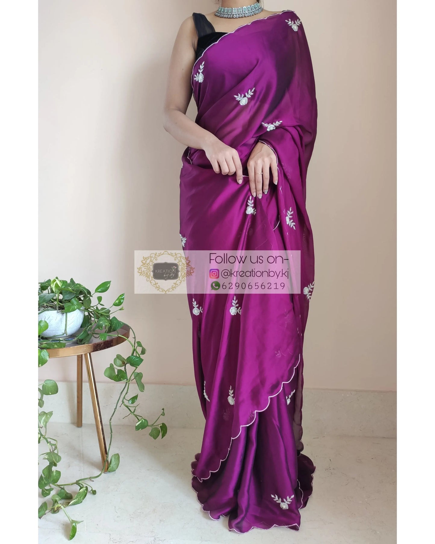Purple Wine Georgette Silk Saree With 86 Bootas - kreationbykj