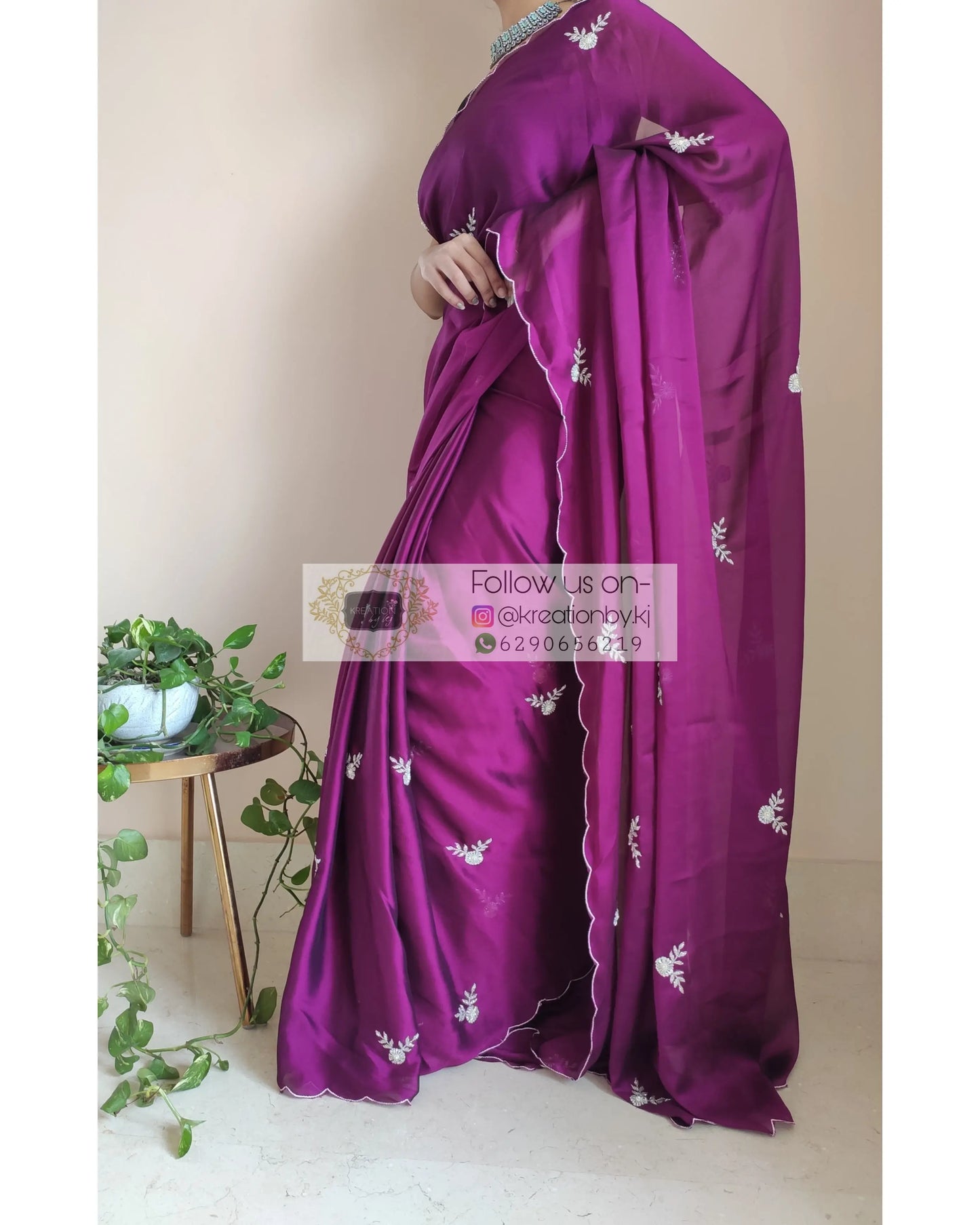 Purple Wine Georgette Silk Saree With 86 Bootas - kreationbykj