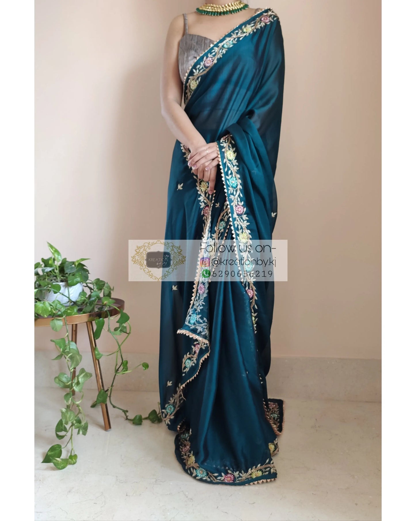 Cobalt Blue Georgette Silk Zardosi Minakari Saree - kreationbykj