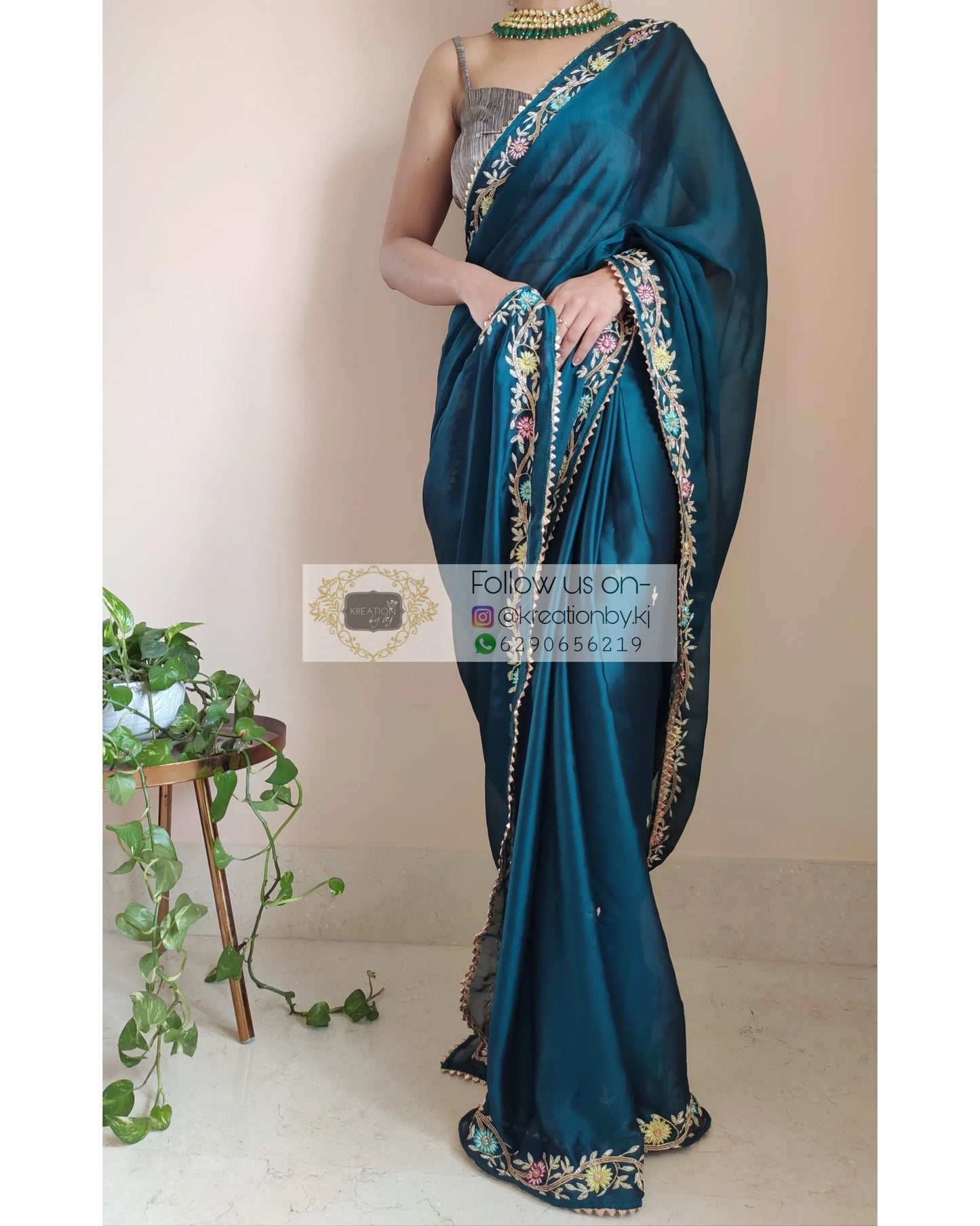 Cobalt Blue Georgette Silk Zardosi Minakari Saree - kreationbykj