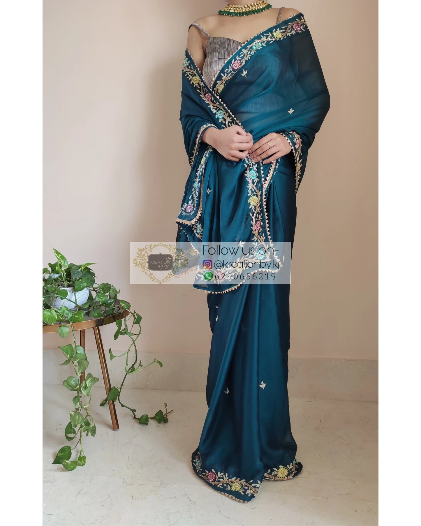 Cobalt Blue Georgette Silk Zardosi Minakari Saree - kreationbykj