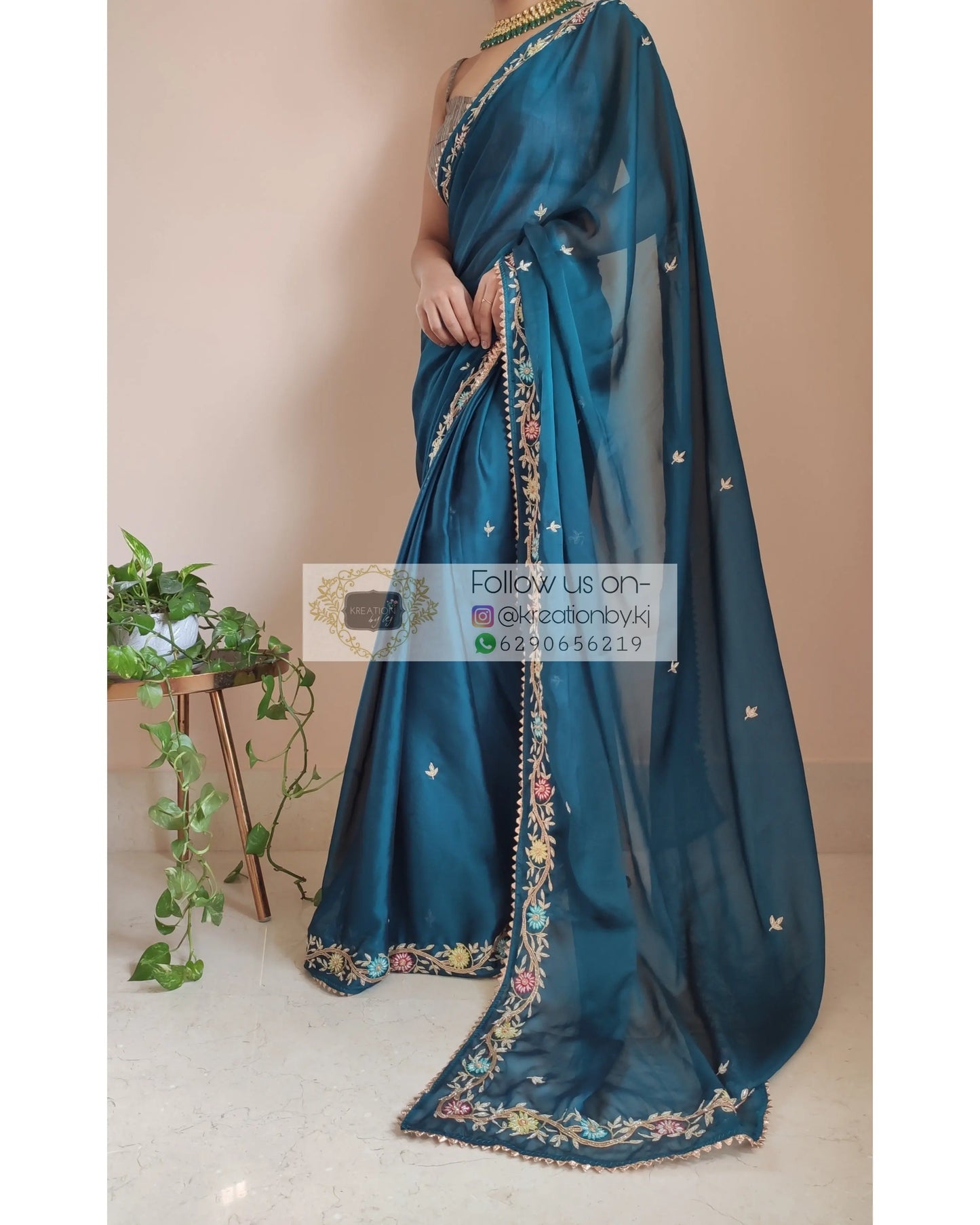 Cobalt Blue Georgette Silk Zardosi Minakari Saree - kreationbykj