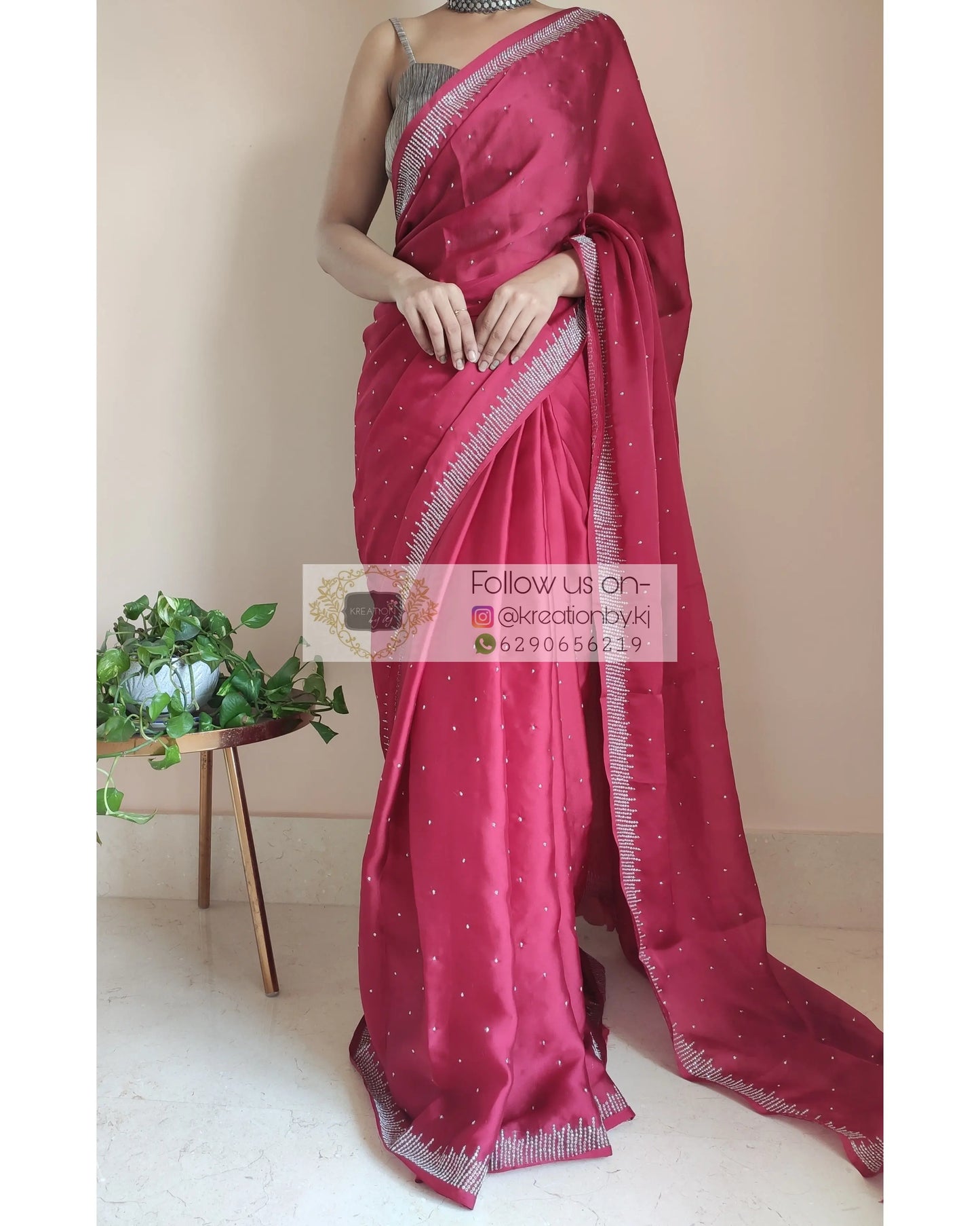 Maroon Crepe Silk Sitara Saree - kreationbykj
