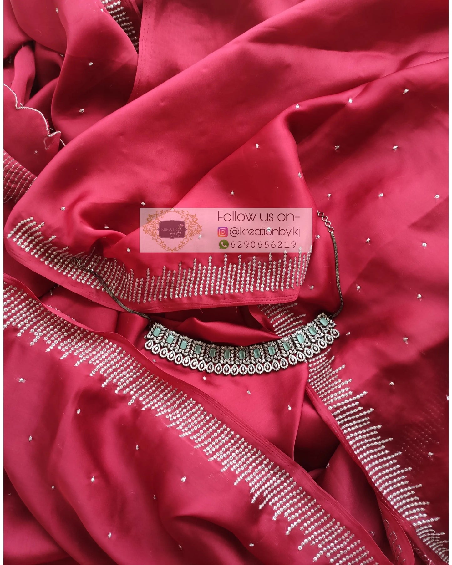 Maroon Crepe Silk Sitara Saree - kreationbykj