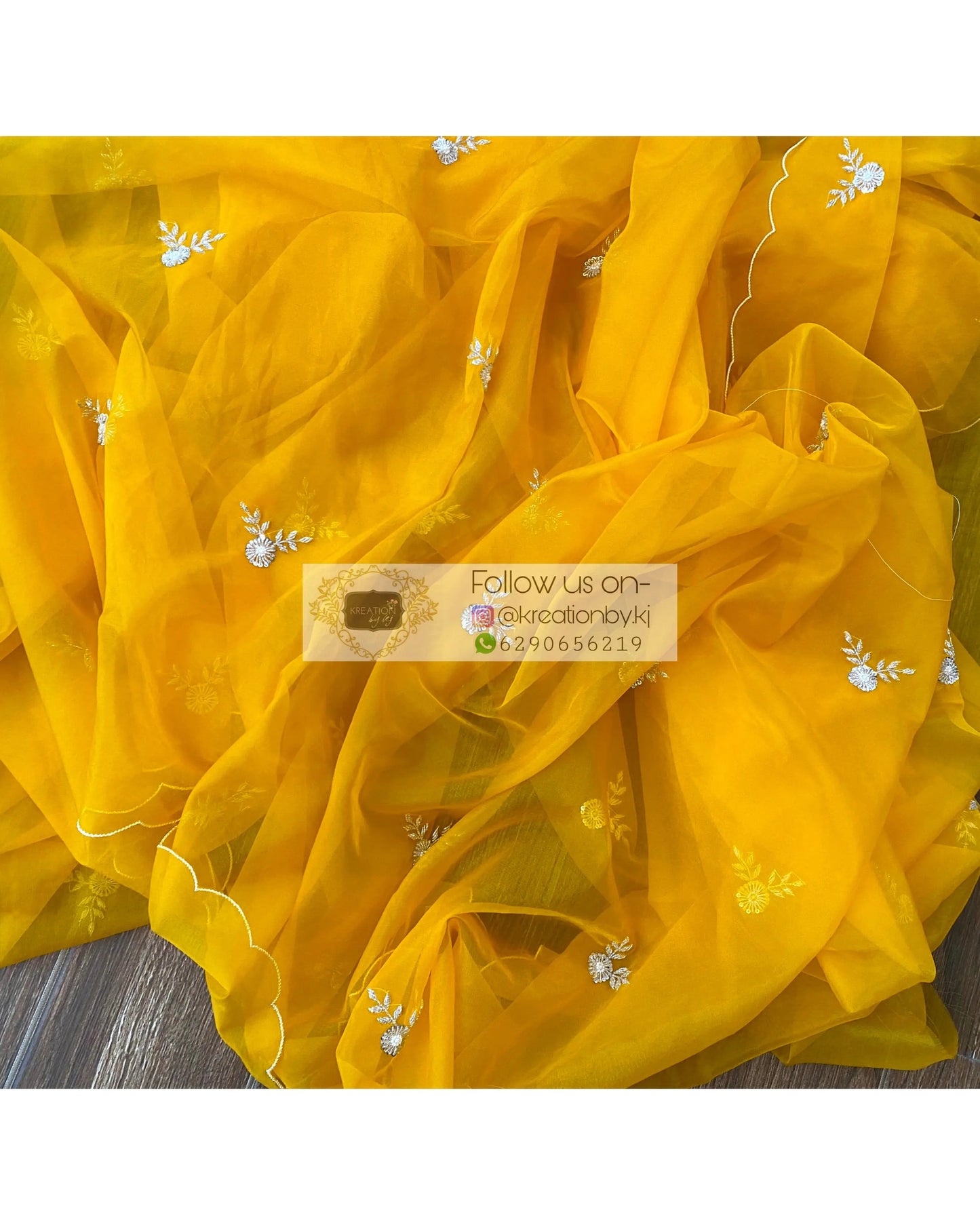 Yellow Organza Silk 86 Bootas Saree - kreationbykj
