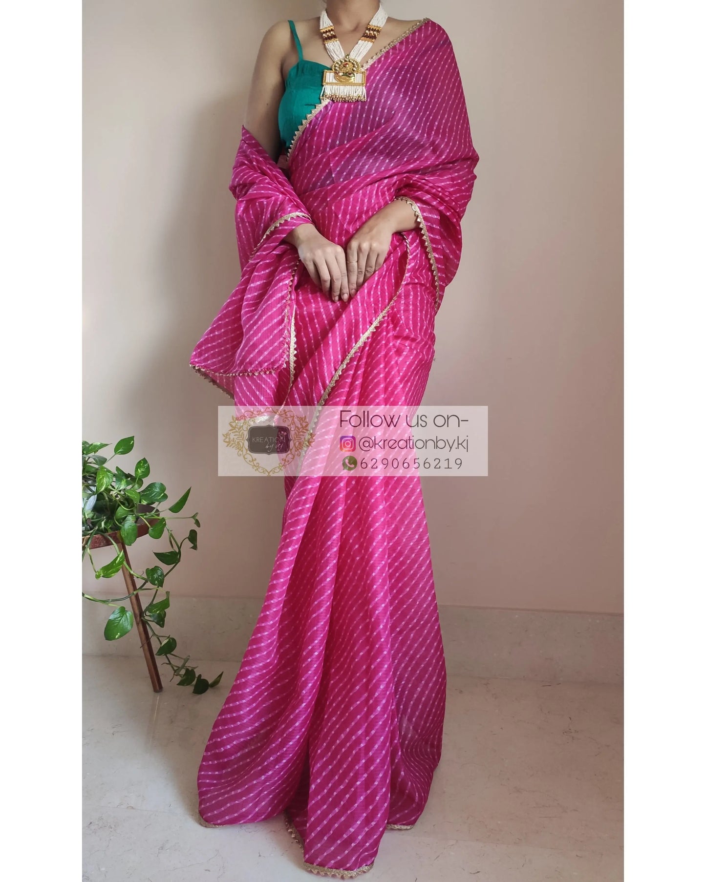 Hot Pink Leheriya Kota Silk Saree - kreationbykj
