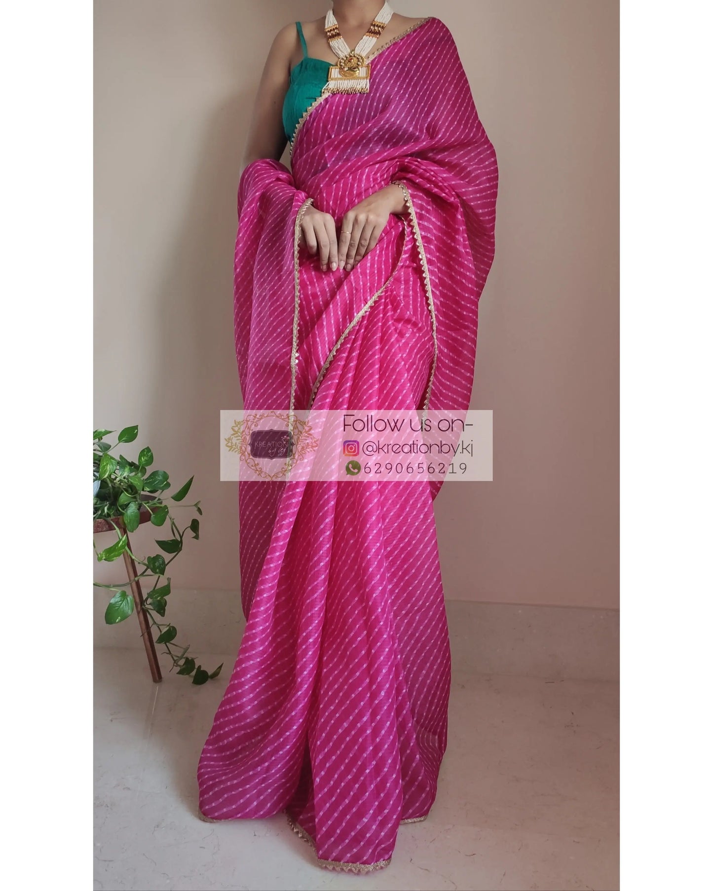Hot Pink Leheriya Kota Silk Saree - kreationbykj