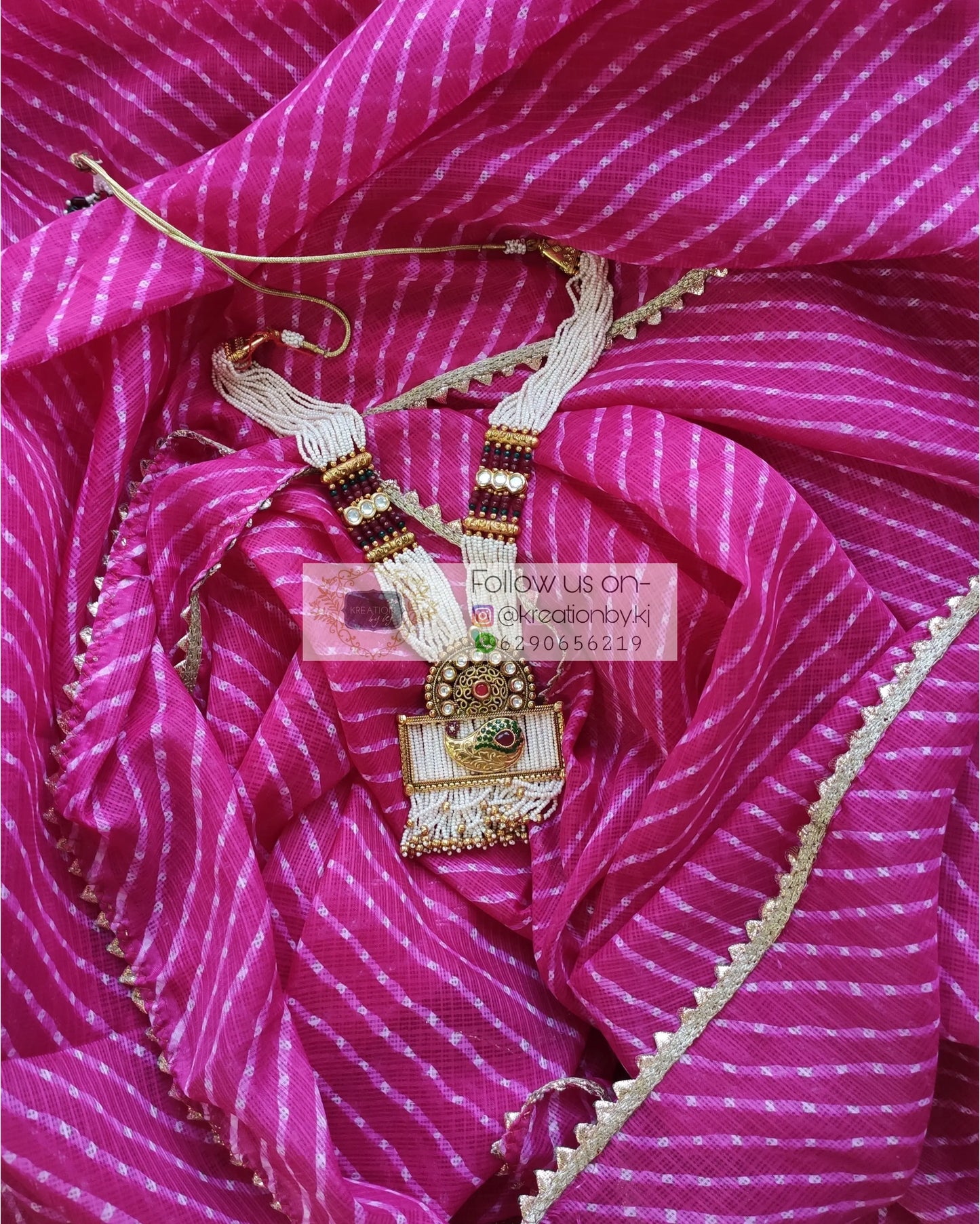 Hot Pink Leheriya Kota Silk Saree - kreationbykj