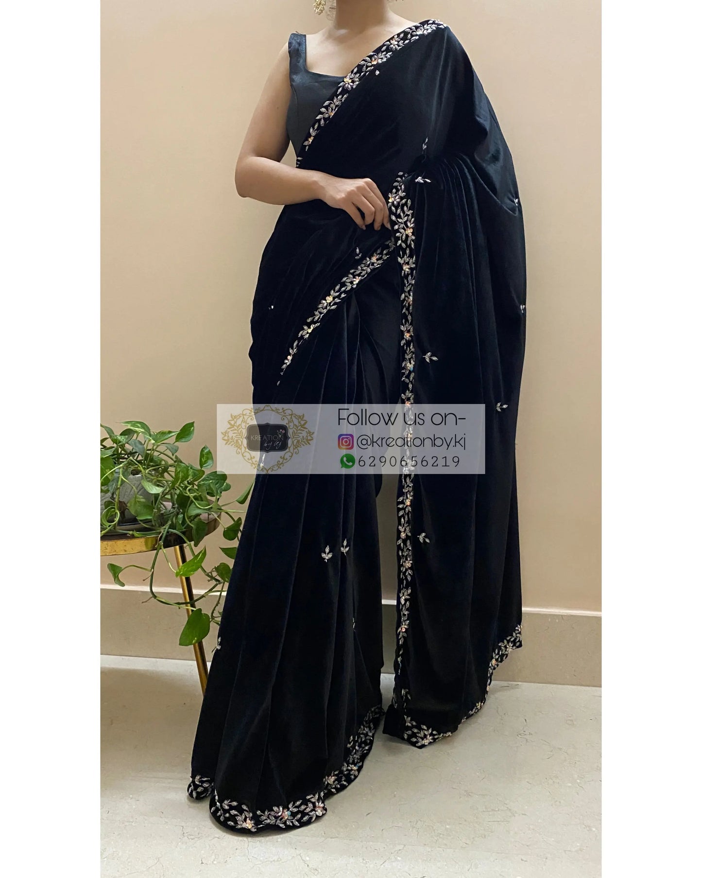 Black Velvet Chandani Saree - kreationbykj