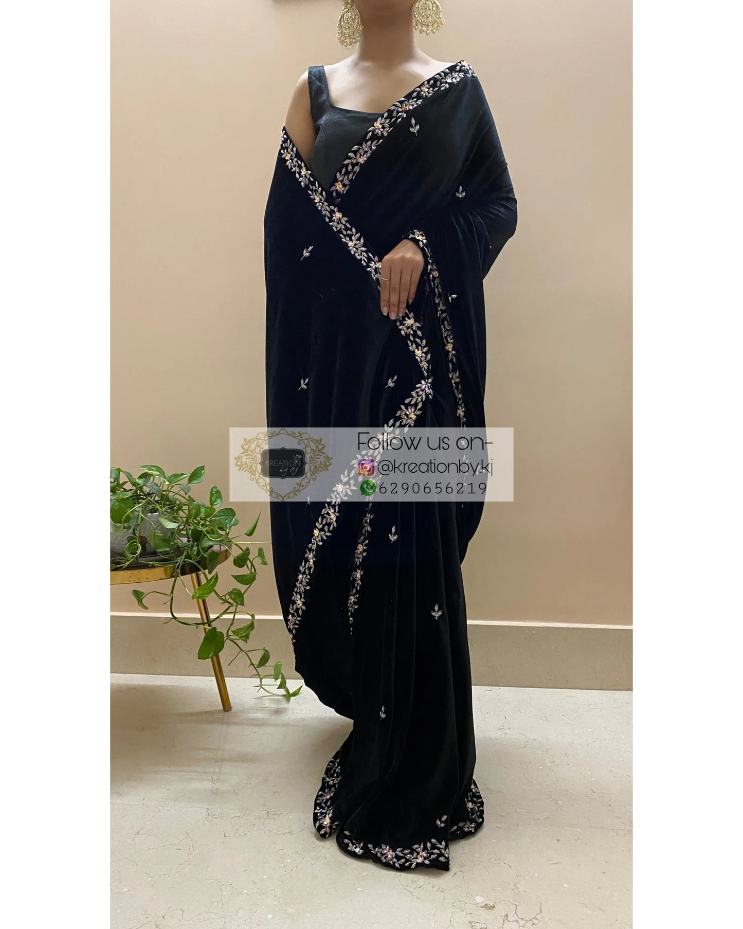 Black Velvet Chandani Saree - kreationbykj