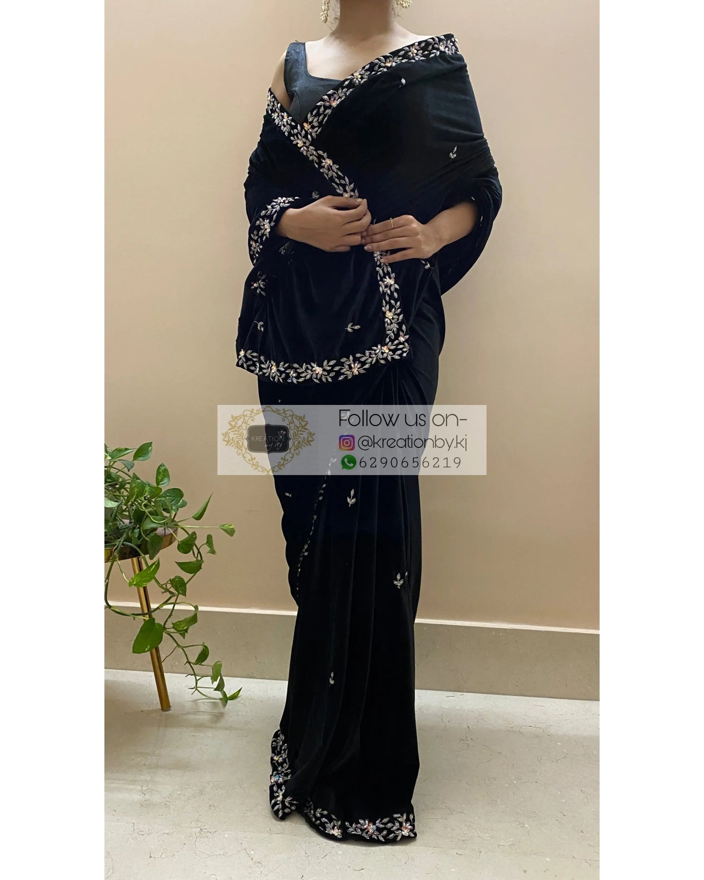 Black Velvet Chandani Saree - kreationbykj