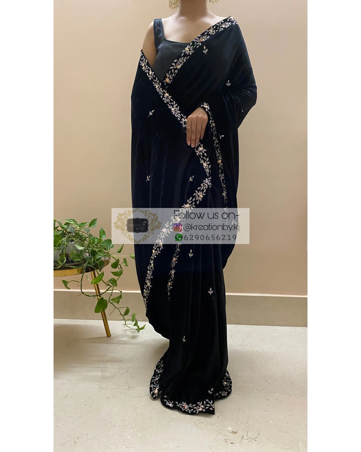 Black Velvet Chandani Saree - kreationbykj