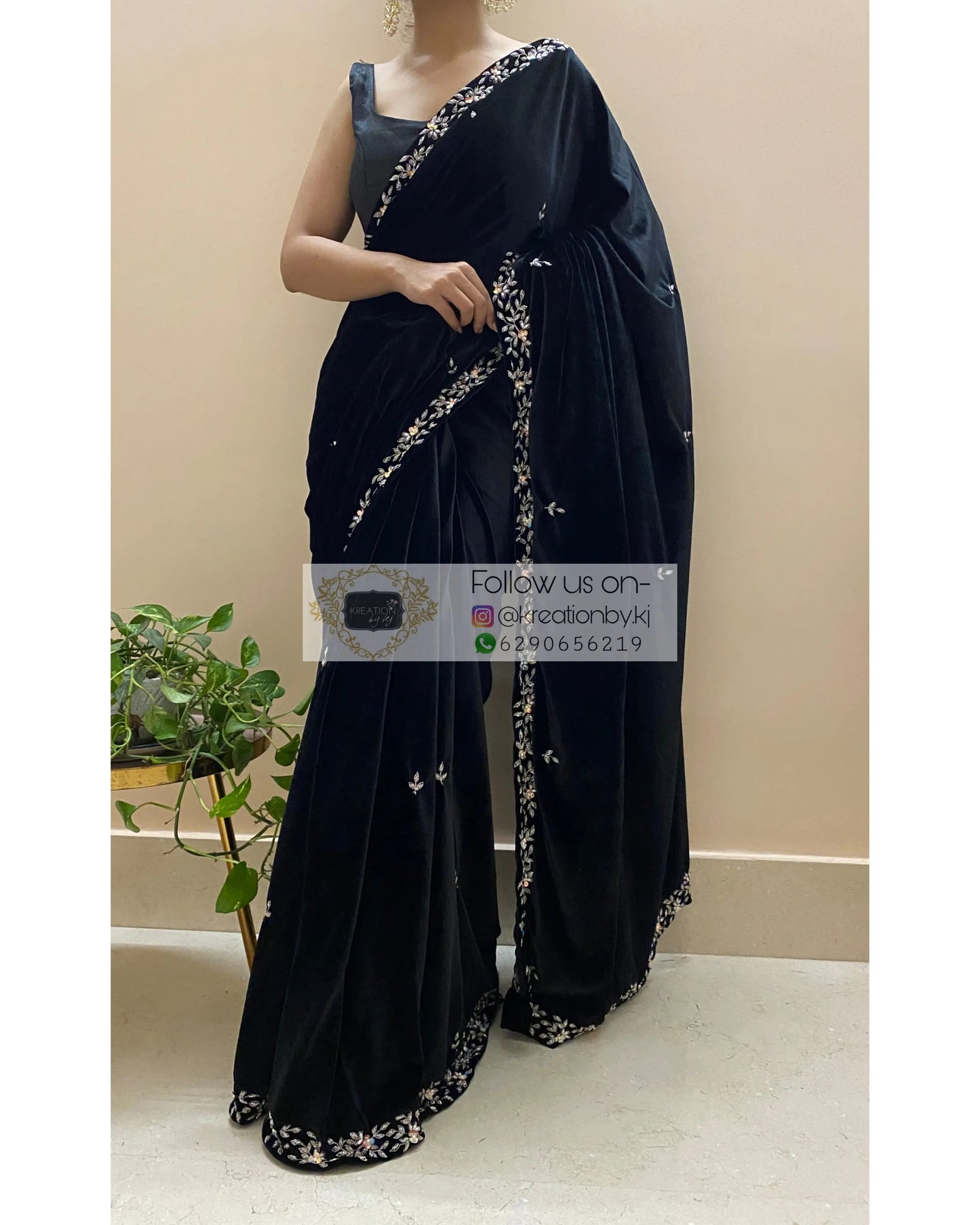 Black Velvet Chandani Saree - kreationbykj