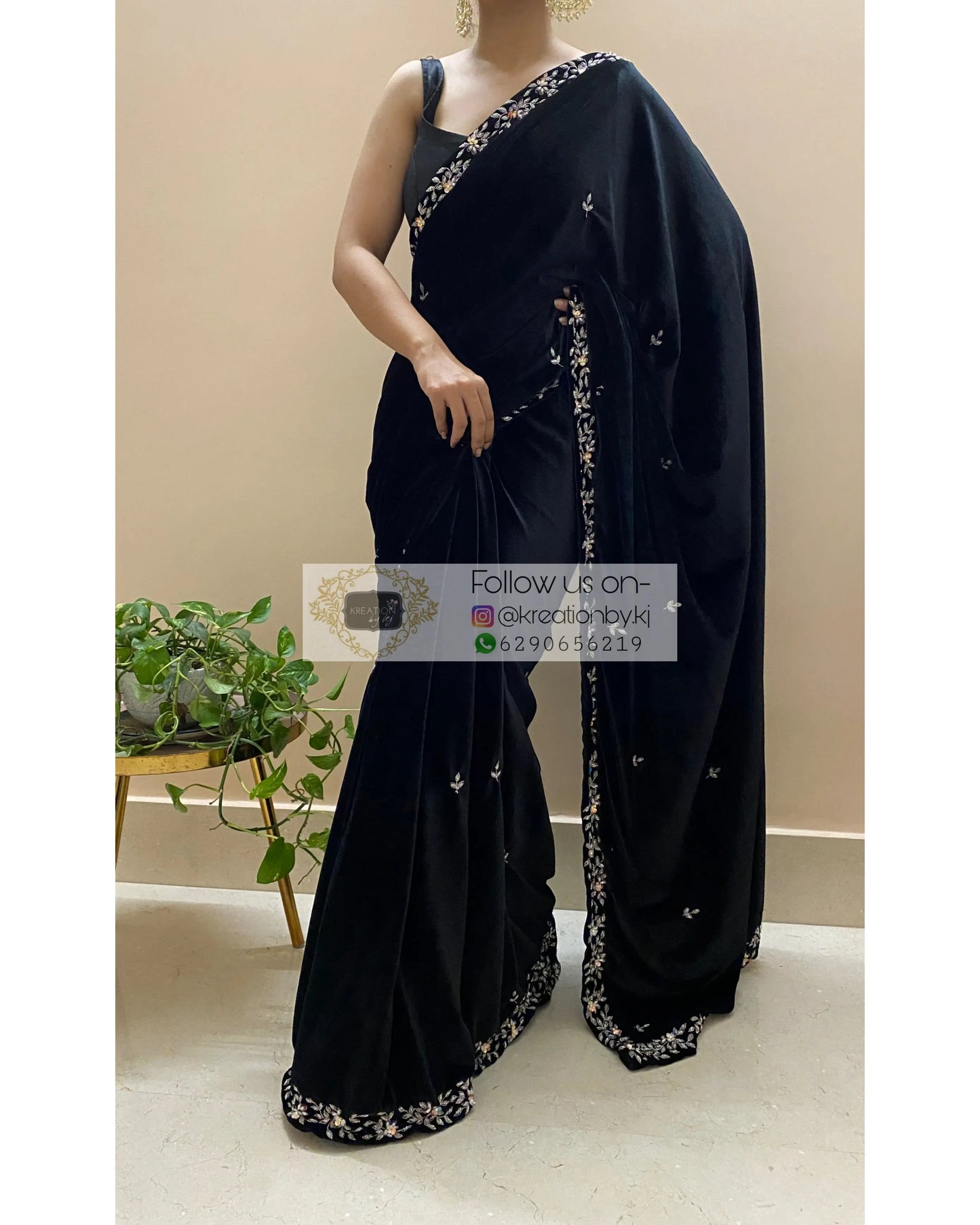 Black Velvet Chandani Saree - kreationbykj