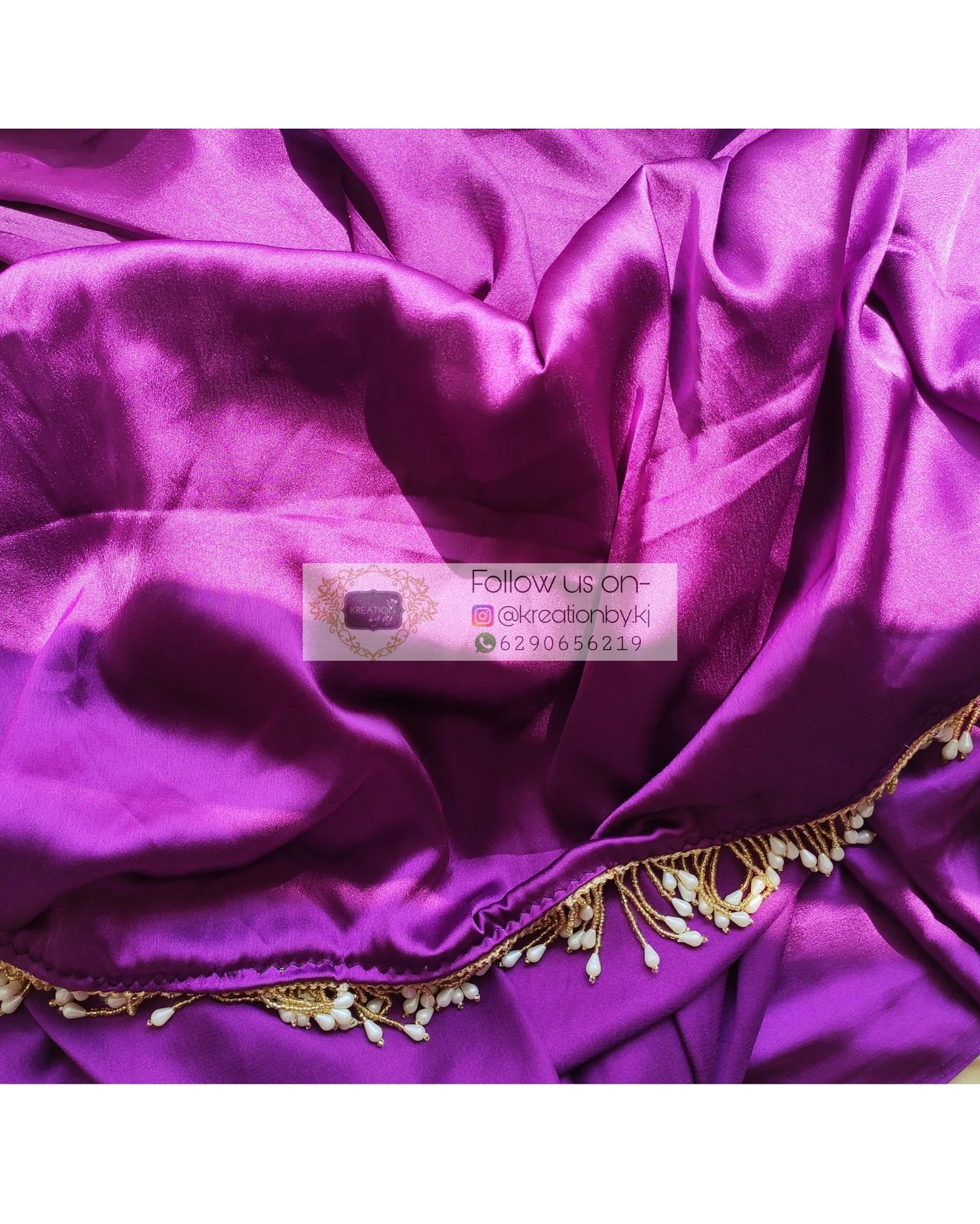 Dark Purple Satin Silk Saree With Handmade Tassels On Pallu - kreationbykj