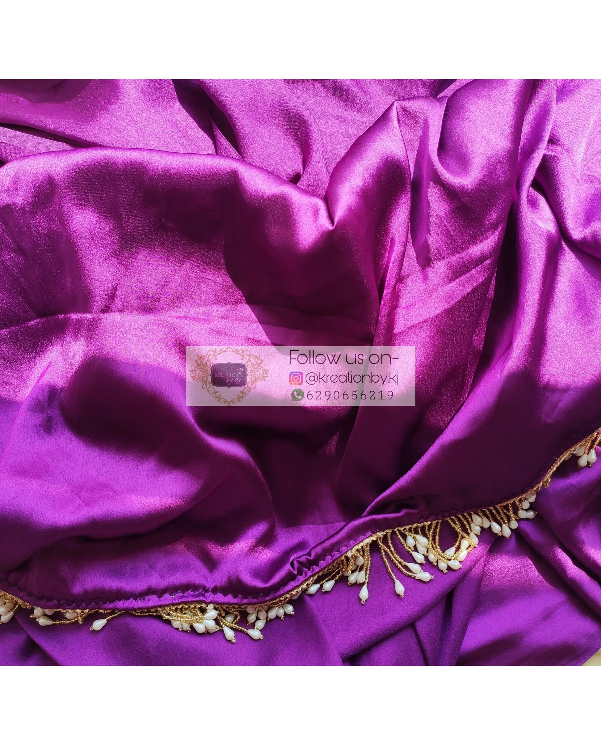 Dark Purple Satin Silk Saree With Handmade Tassels On Pallu - kreationbykj