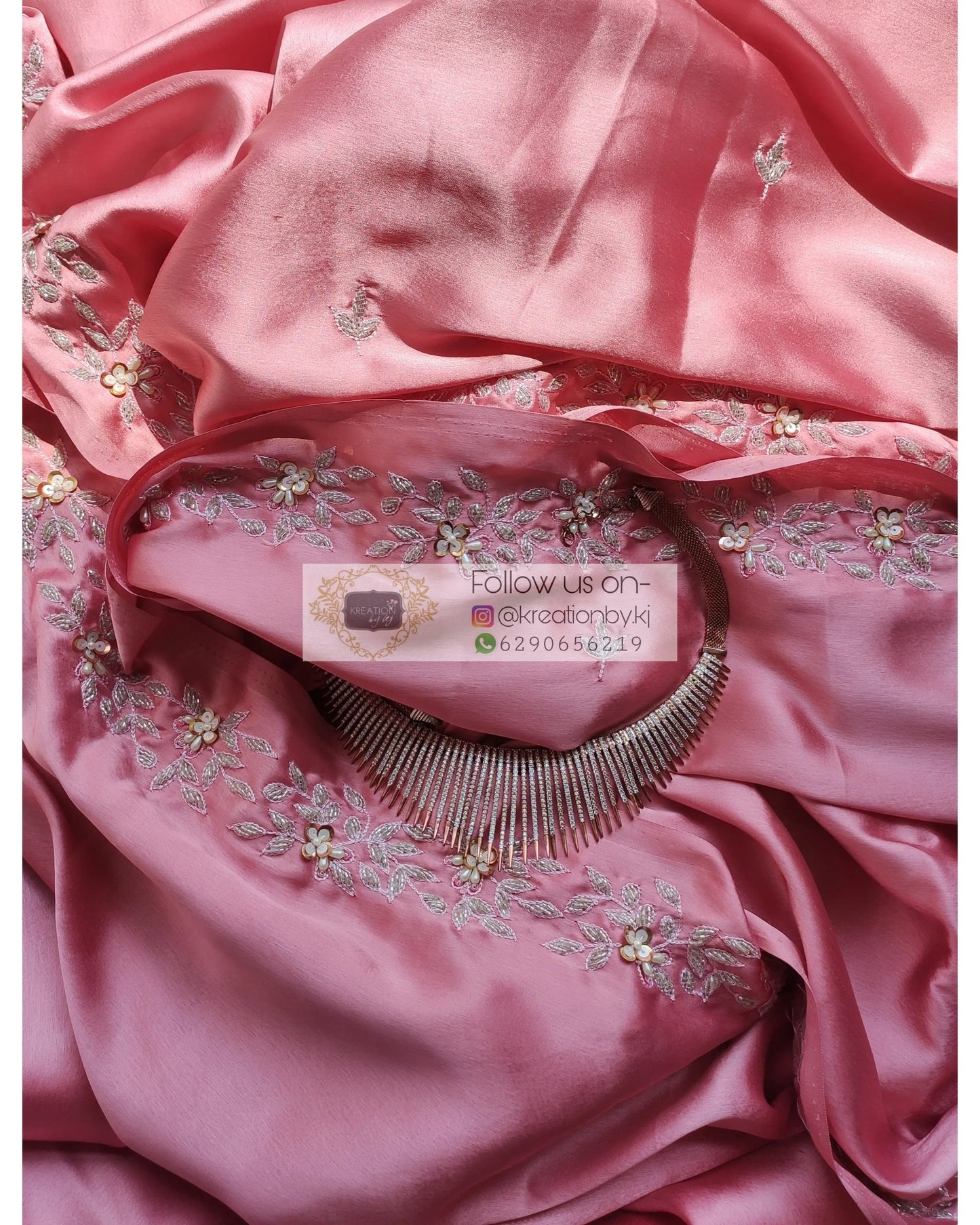 Old Rose Satin Silk Chandani Saree - kreationbykj