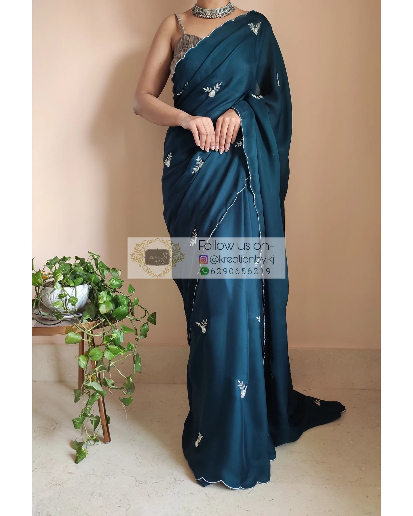 Cobalt Blue Crepe Silk 86 Bootas Saree - kreationbykj