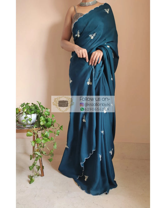 Cobalt Blue Crepe Silk 86 Bootas Saree - kreationbykj