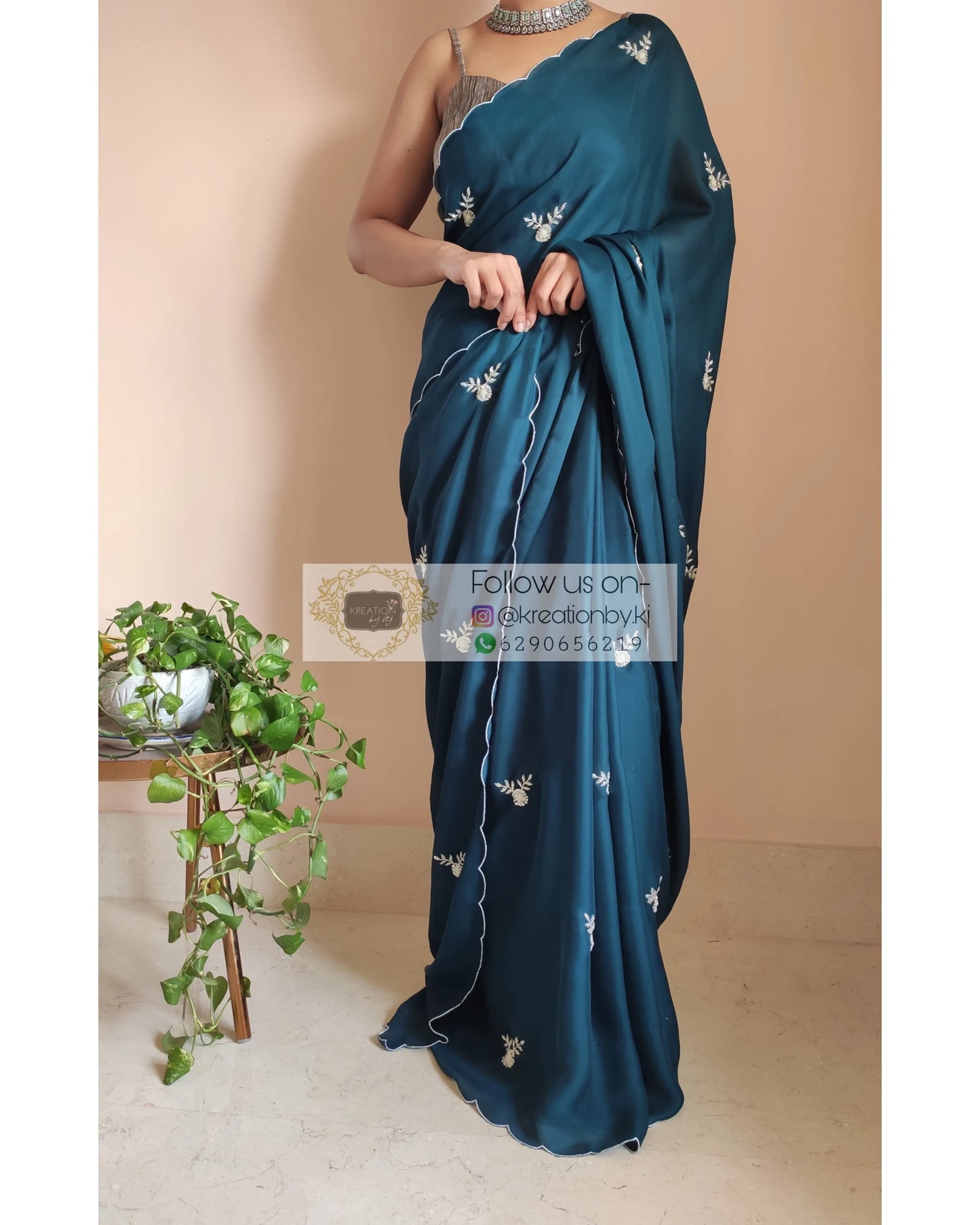 Cobalt Blue Crepe Silk 86 Bootas Saree - kreationbykj