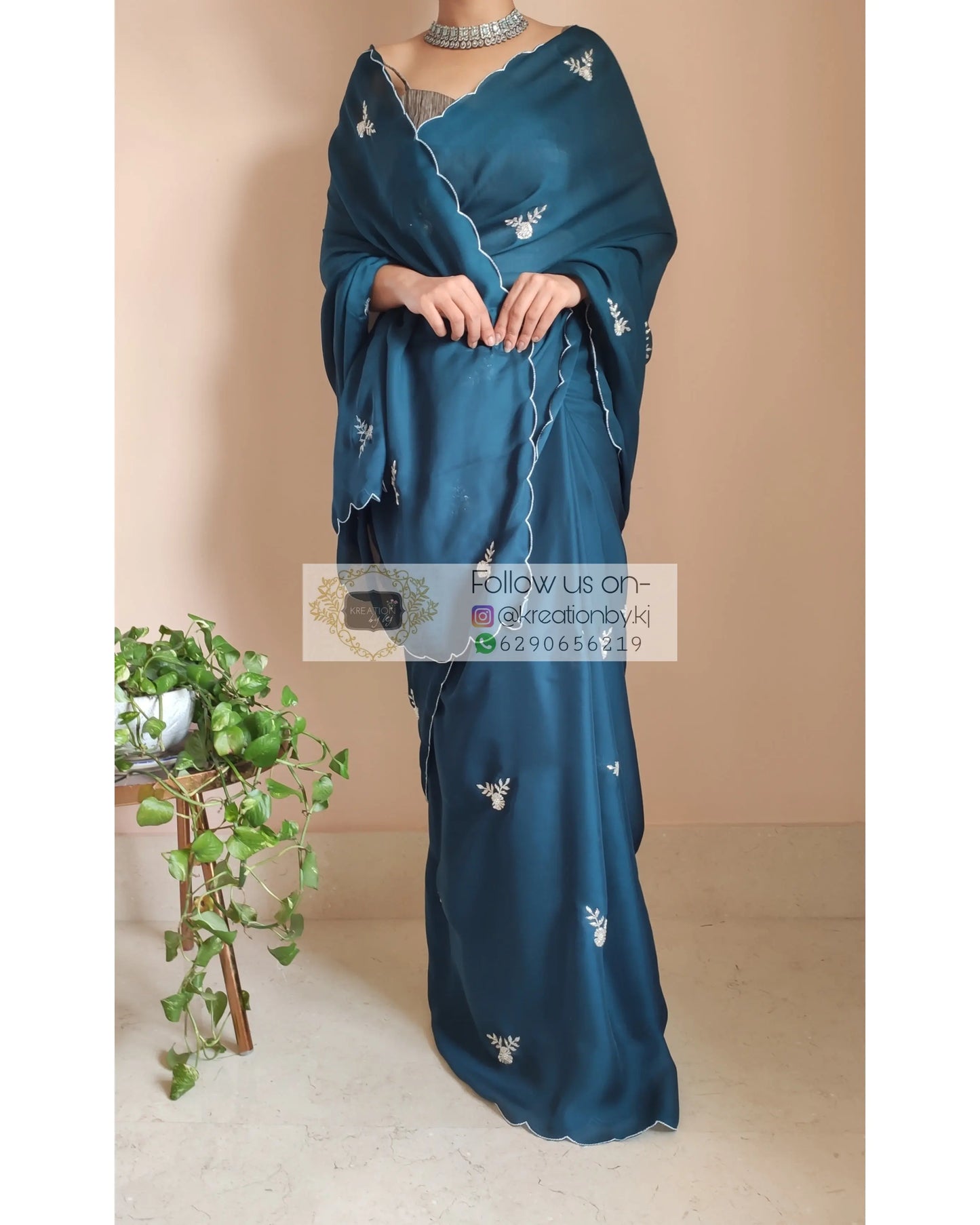 Cobalt Blue Crepe Silk 86 Bootas Saree - kreationbykj