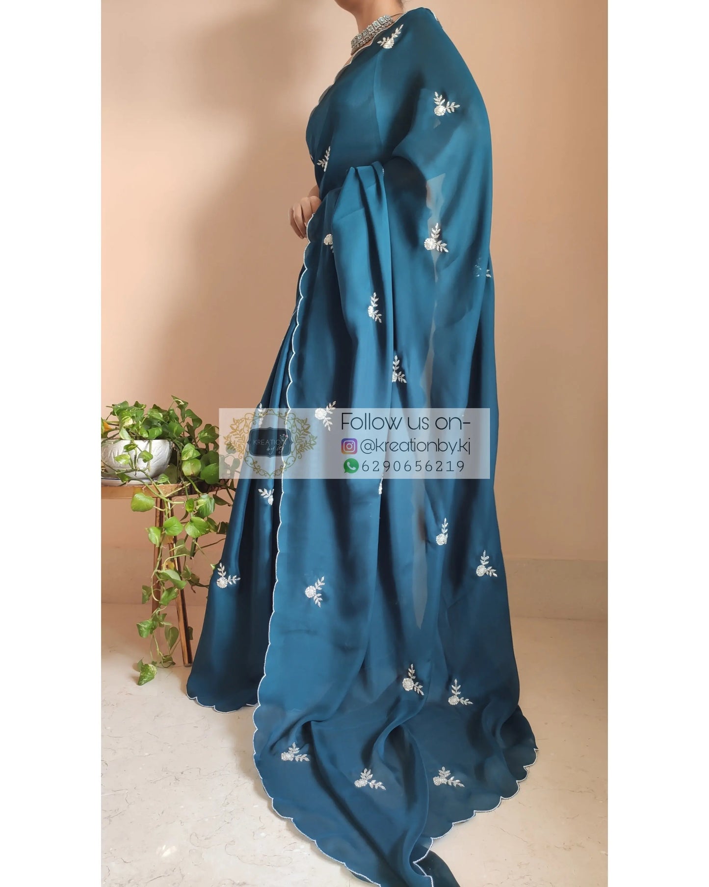 Cobalt Blue Crepe Silk 86 Bootas Saree - kreationbykj