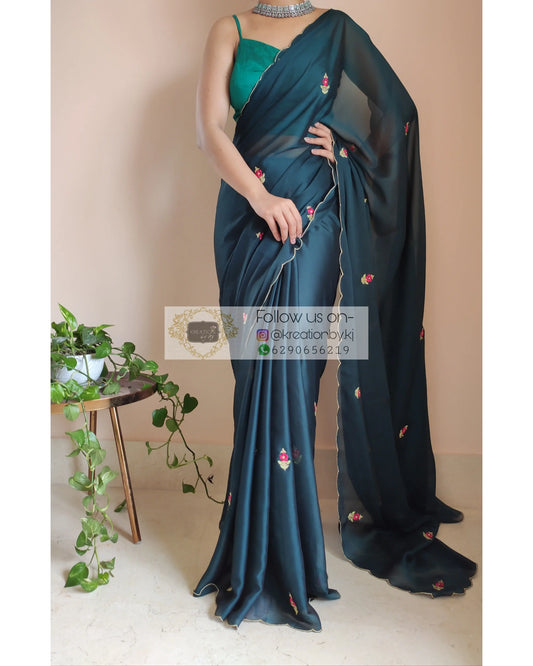 Cobalt Blue Georgette Periwinkle Saree - kreationbykj