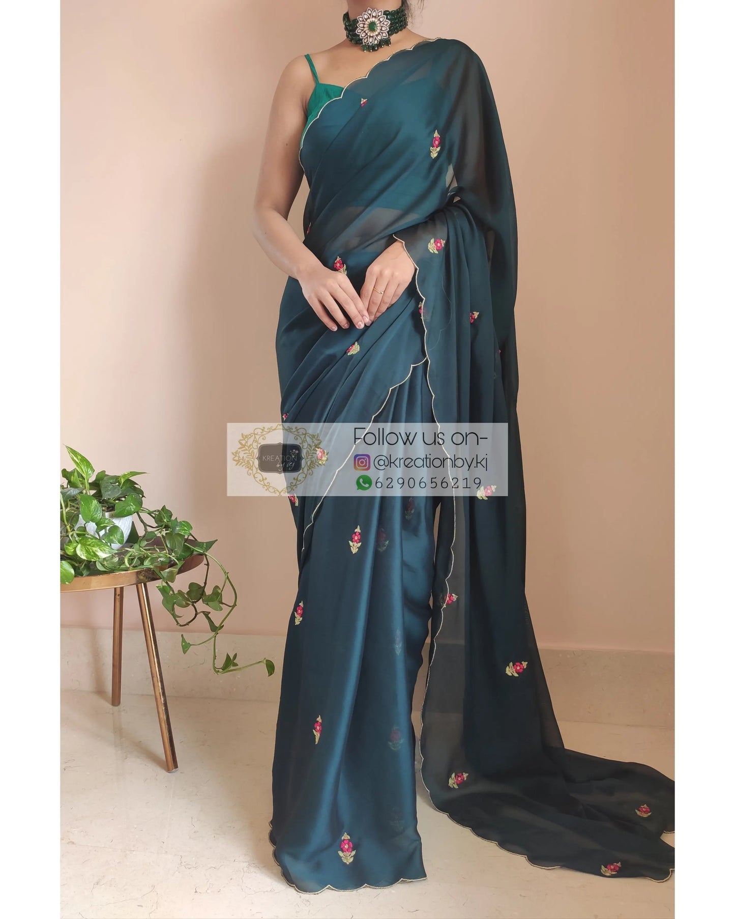 Cobalt Blue Georgette Periwinkle Saree - kreationbykj
