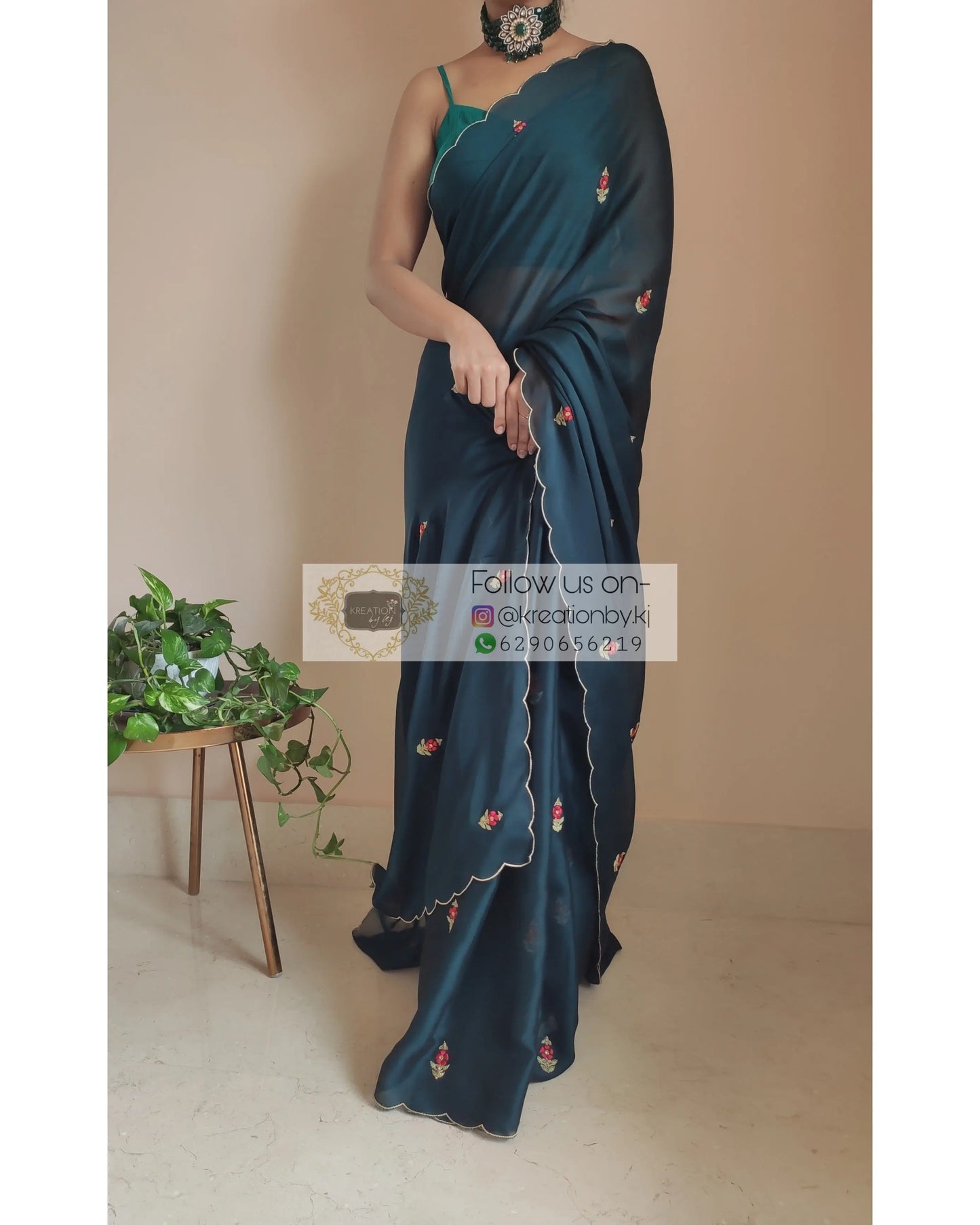 Cobalt Blue Georgette Periwinkle Saree - kreationbykj