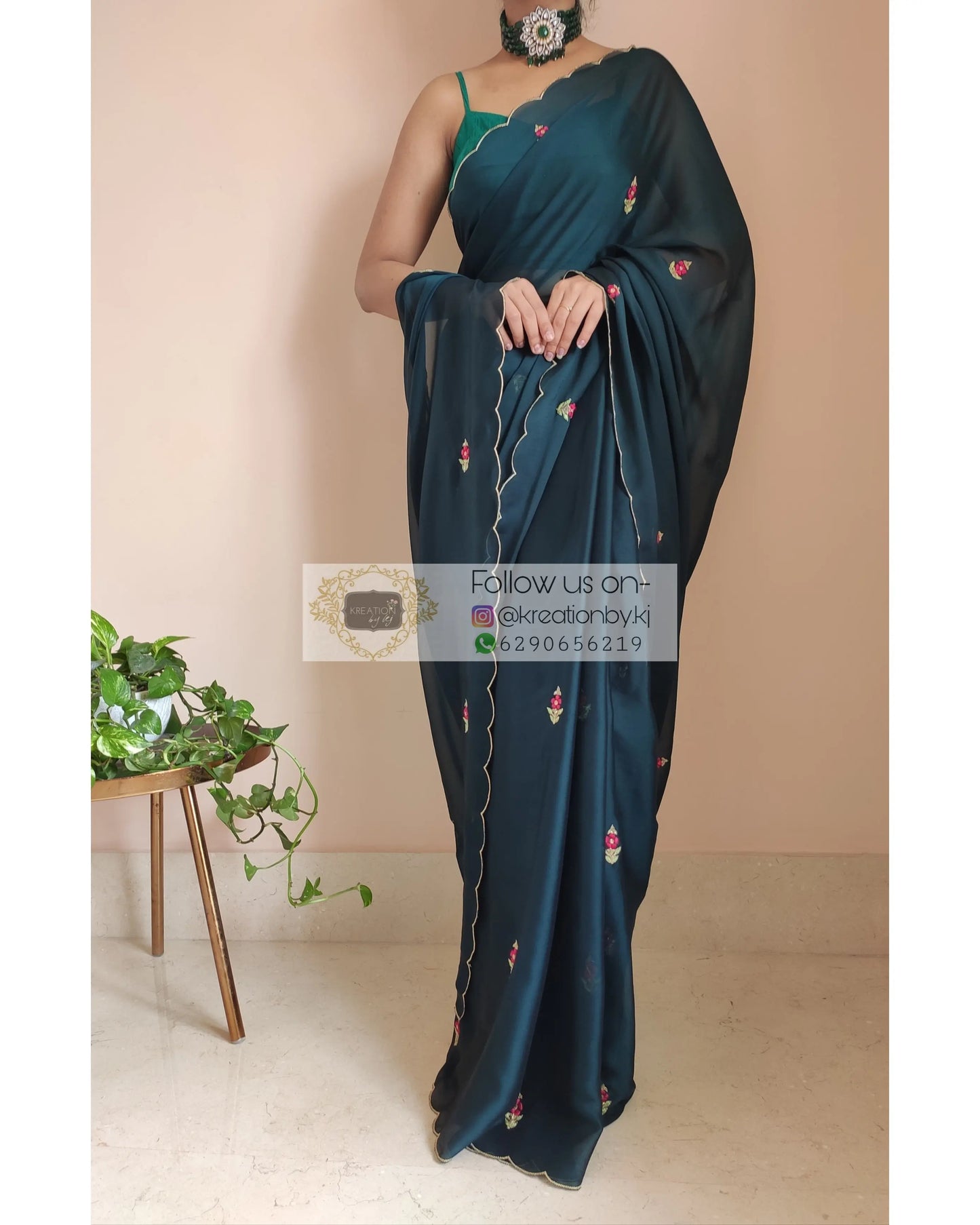 Cobalt Blue Georgette Periwinkle Saree - kreationbykj