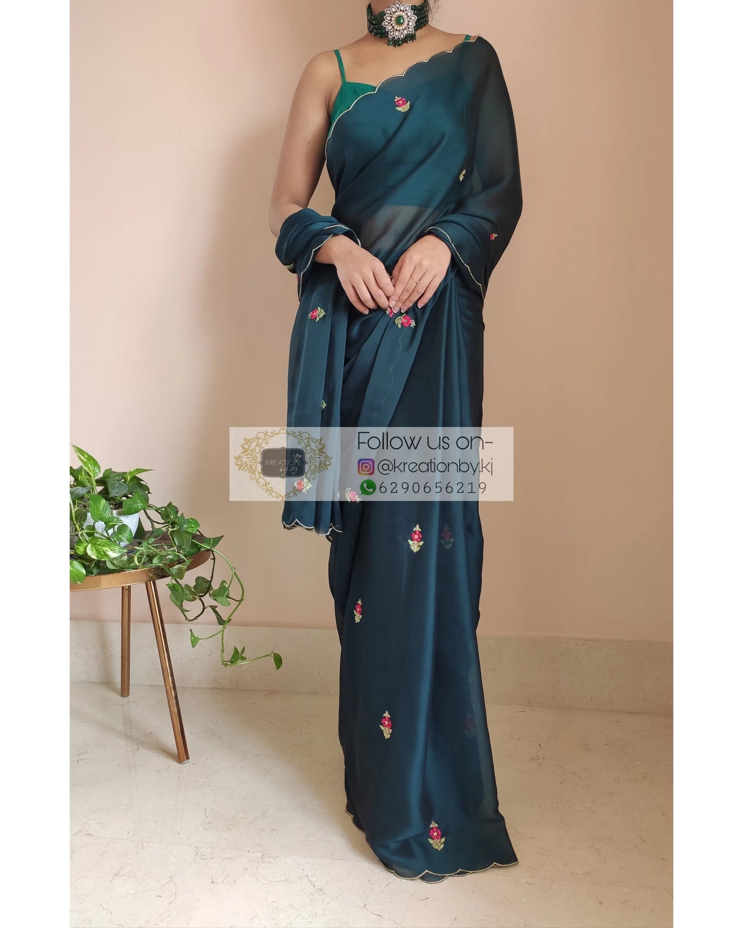 Cobalt Blue Georgette Periwinkle Saree - kreationbykj