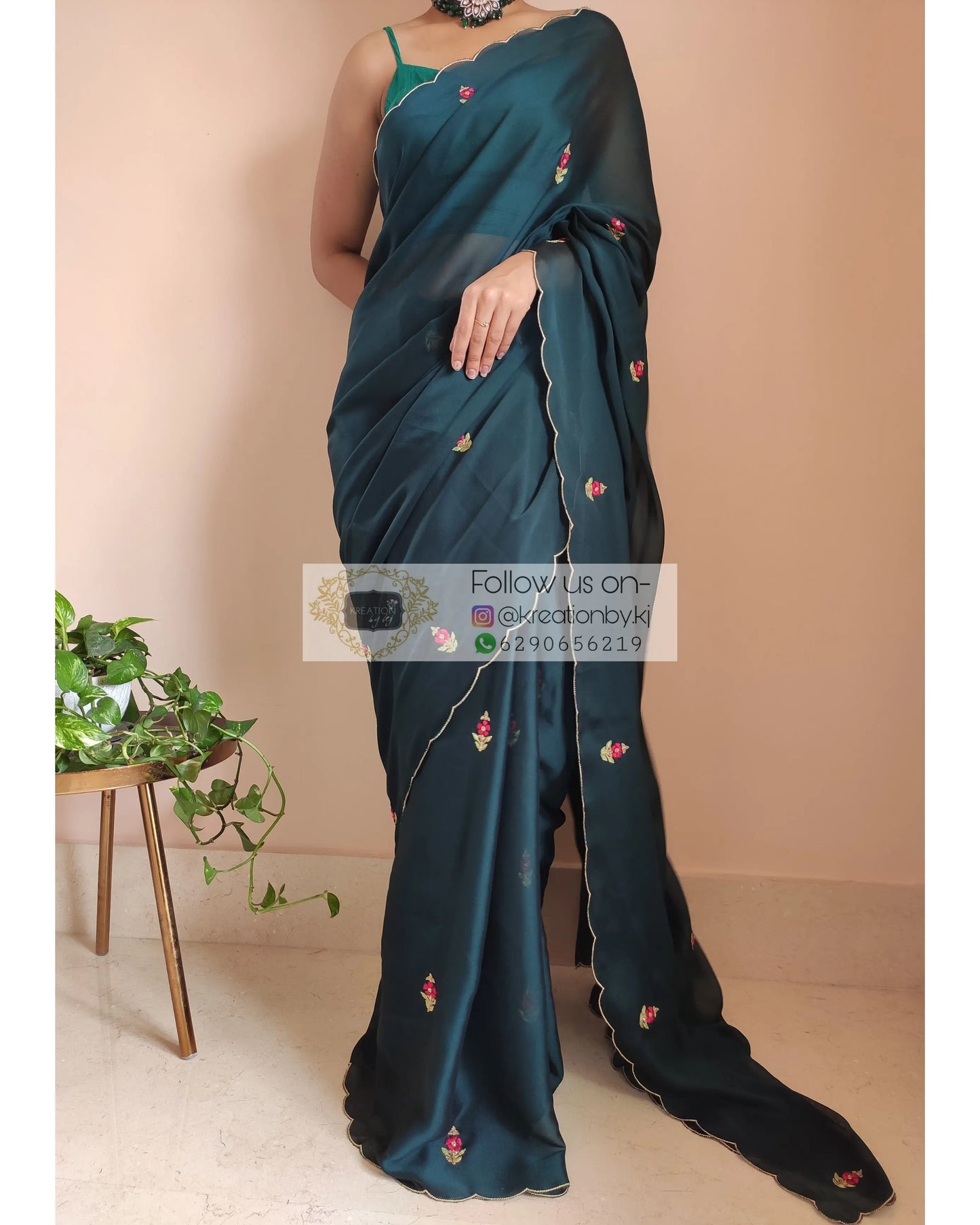 Cobalt Blue Georgette Periwinkle Saree - kreationbykj