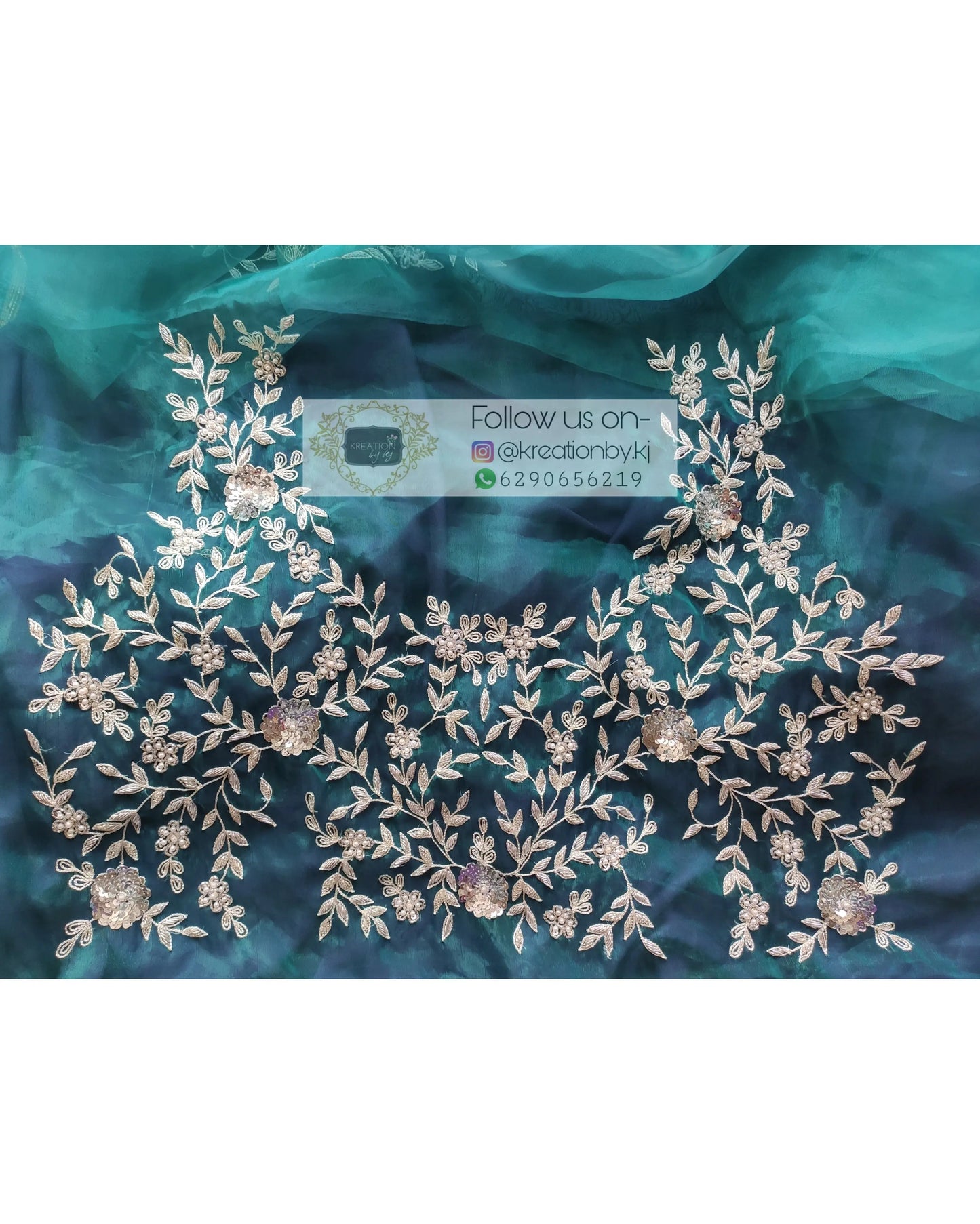 Teal Blue Zardosi Blouse Piece - kreationbykj