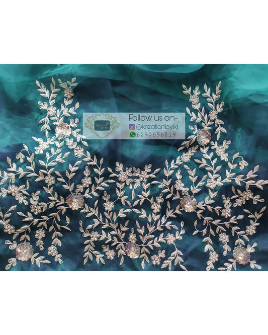 Teal Blue Zardosi Blouse Piece - kreationbykj