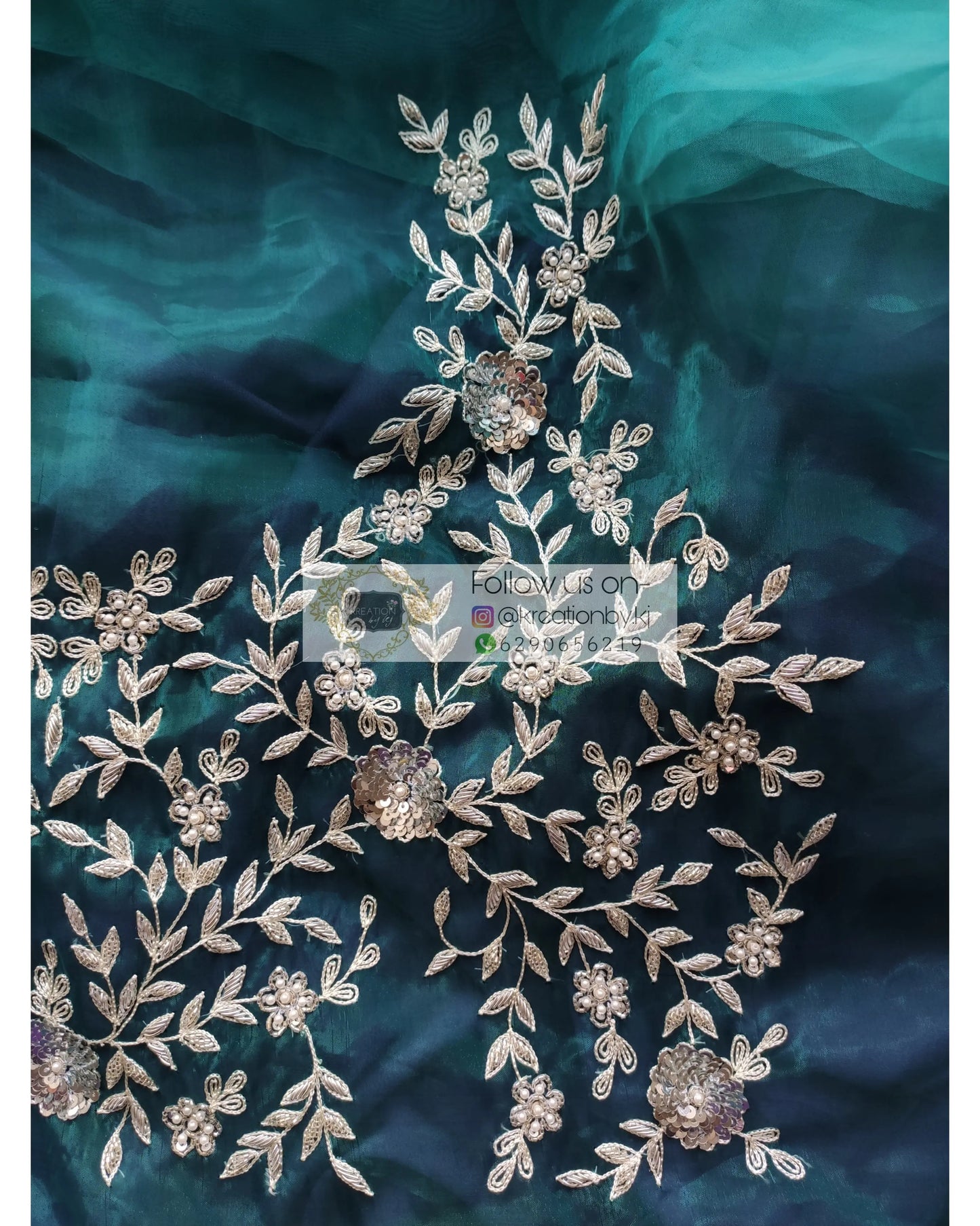 Teal Blue Zardosi Blouse Piece - kreationbykj