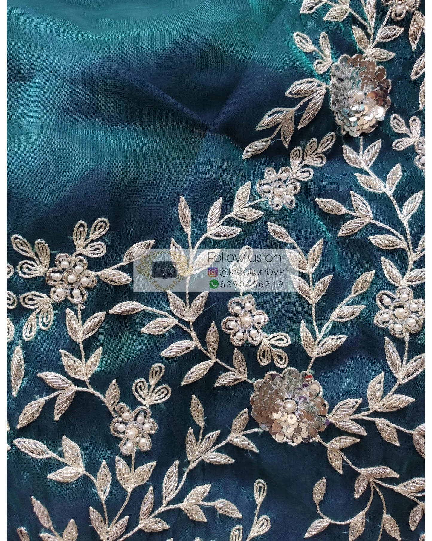Teal Blue Zardosi Blouse Piece - kreationbykj
