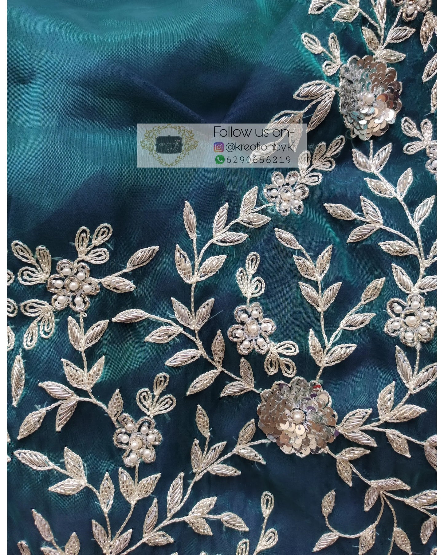 Teal Blue Zardosi Blouse Piece - kreationbykj