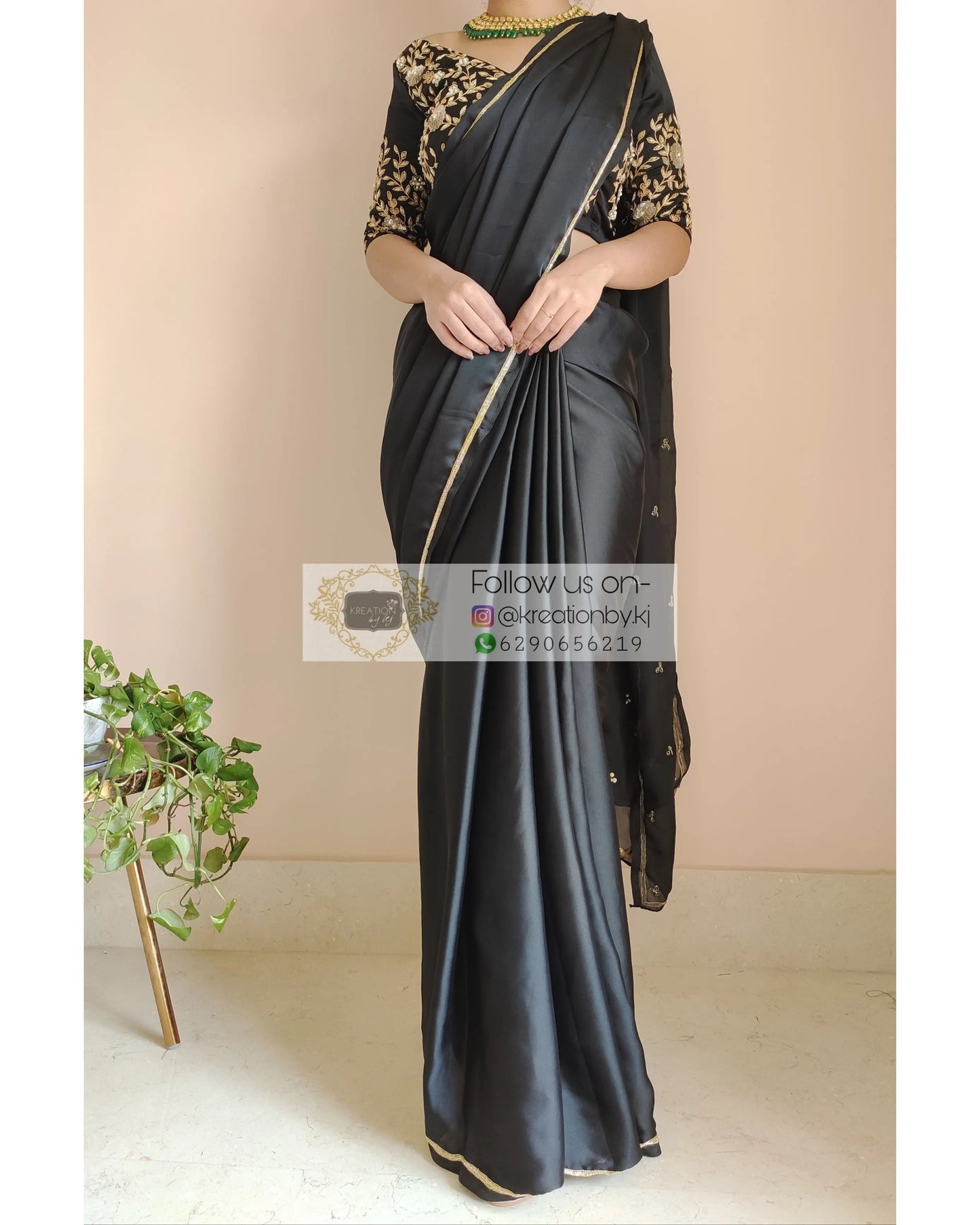 Black Crepe Silk Saree With Heavily Embroidered Blouse - kreationbykj