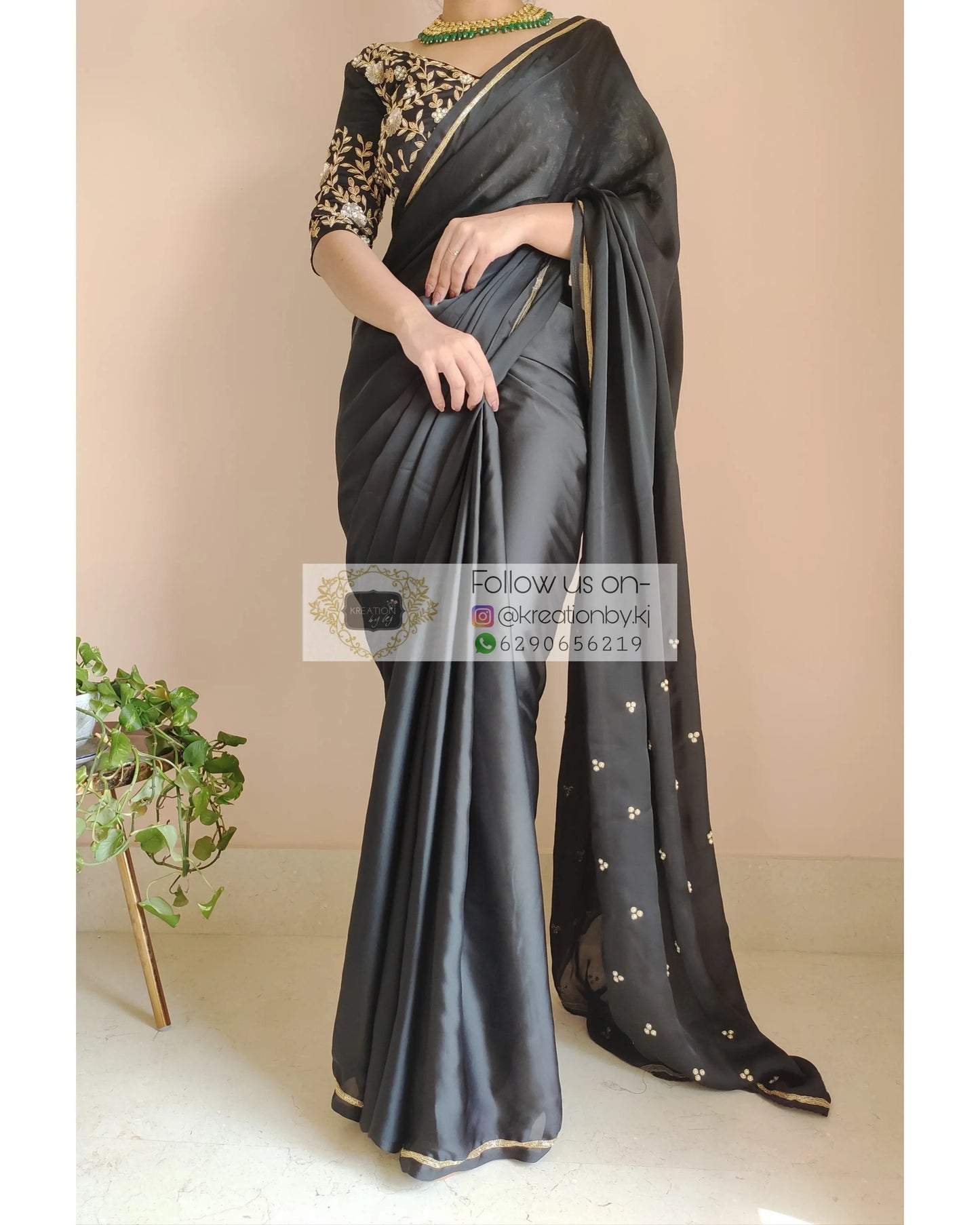 Black Crepe Silk Saree With Heavily Embroidered Blouse - kreationbykj
