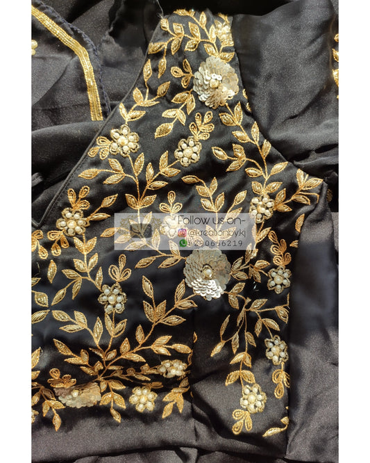 Black Zardosi Embroidered Blouse Piece - kreationbykj